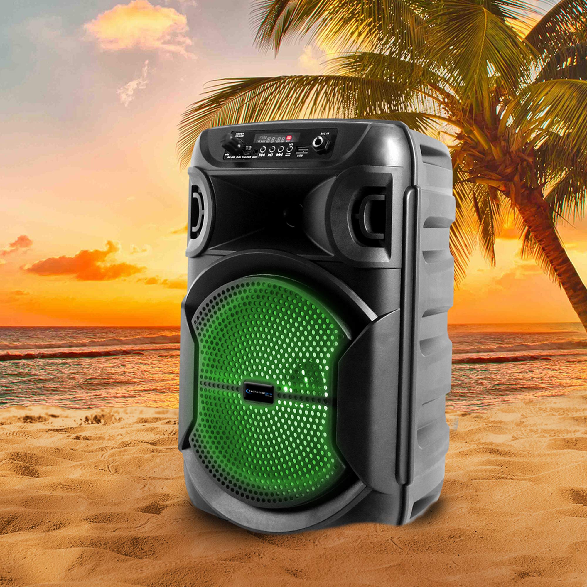 Technical Pro 8 Inch Portable 800W Bluetooth Speaker with Woofer & Tweeter - Wireless PA System with LED Lights, Bluetooth/USB/SD Card Support, TWS for Dual Speaker Setup | Perfect for Outdoor Parties, Festivals & Home Entertainment