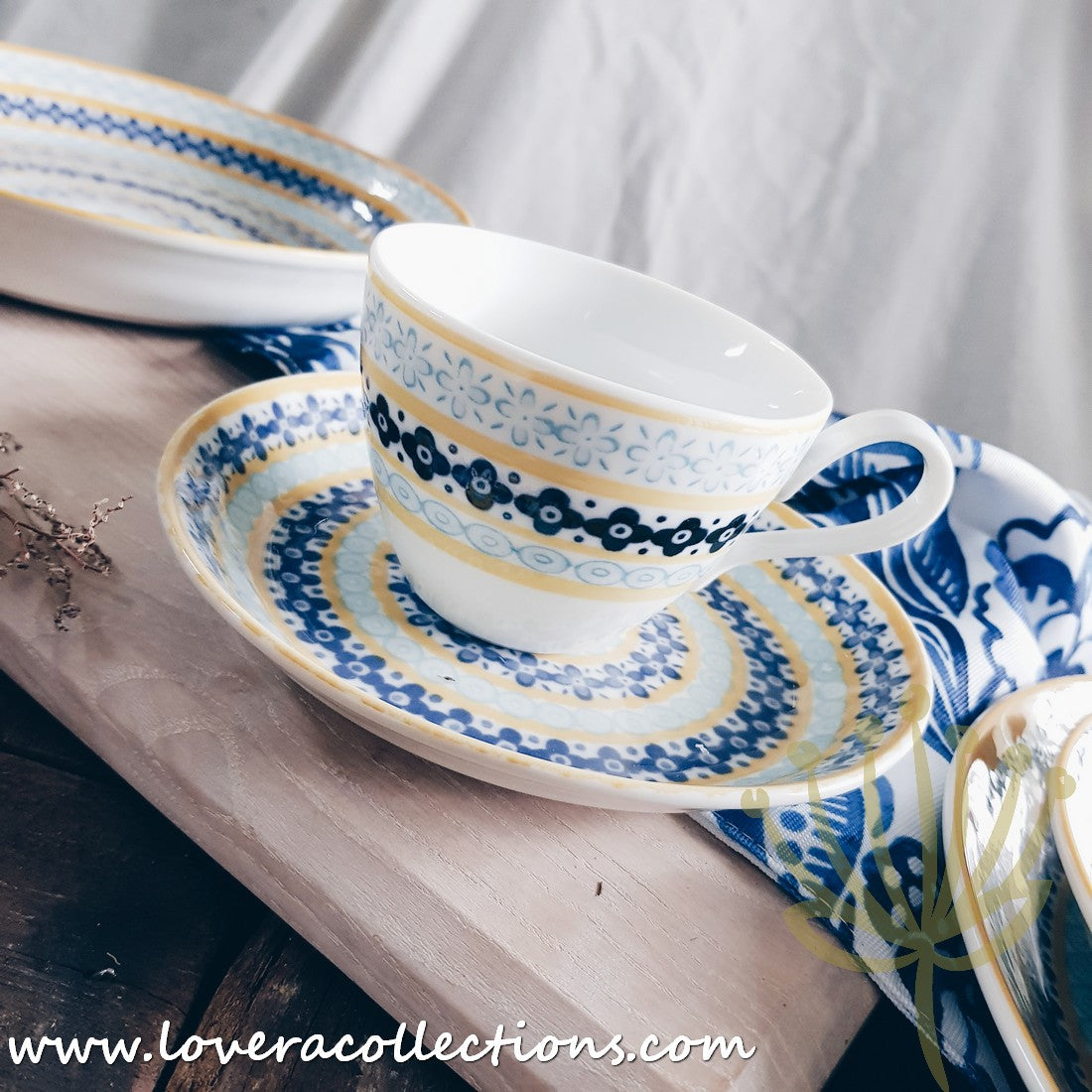 Awasaka Japan Blue & Yellow Floral Tea & Dinnerware Set - Elegant Japanese Ceramic Cups, Plates & Serving Dishes for Afternoon Tea, Dinner Parties & Home Decor