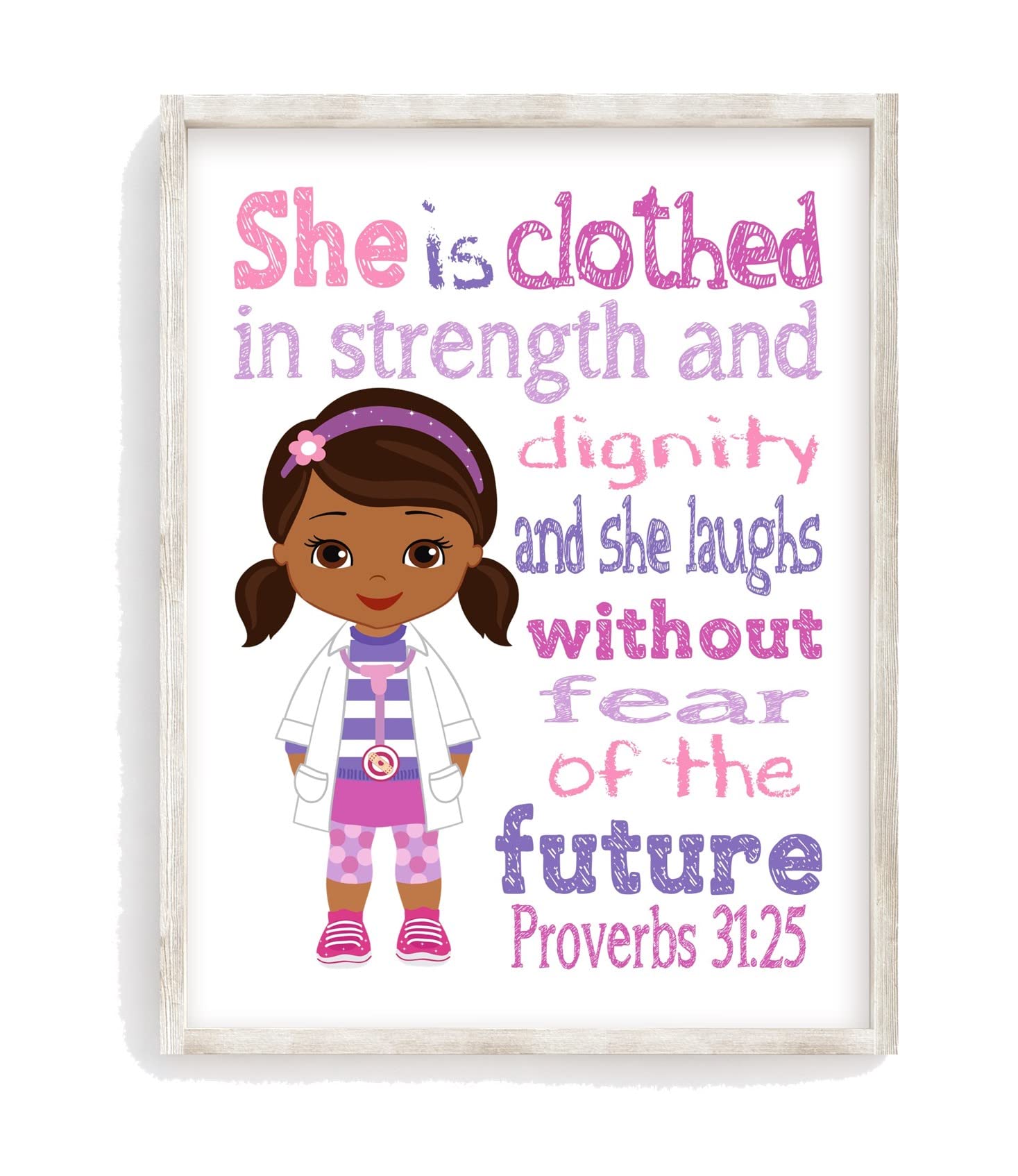 Doc McStuffins Nursery Print - Proverbs 31:25 Wall Art for Christian Baby Room Decor