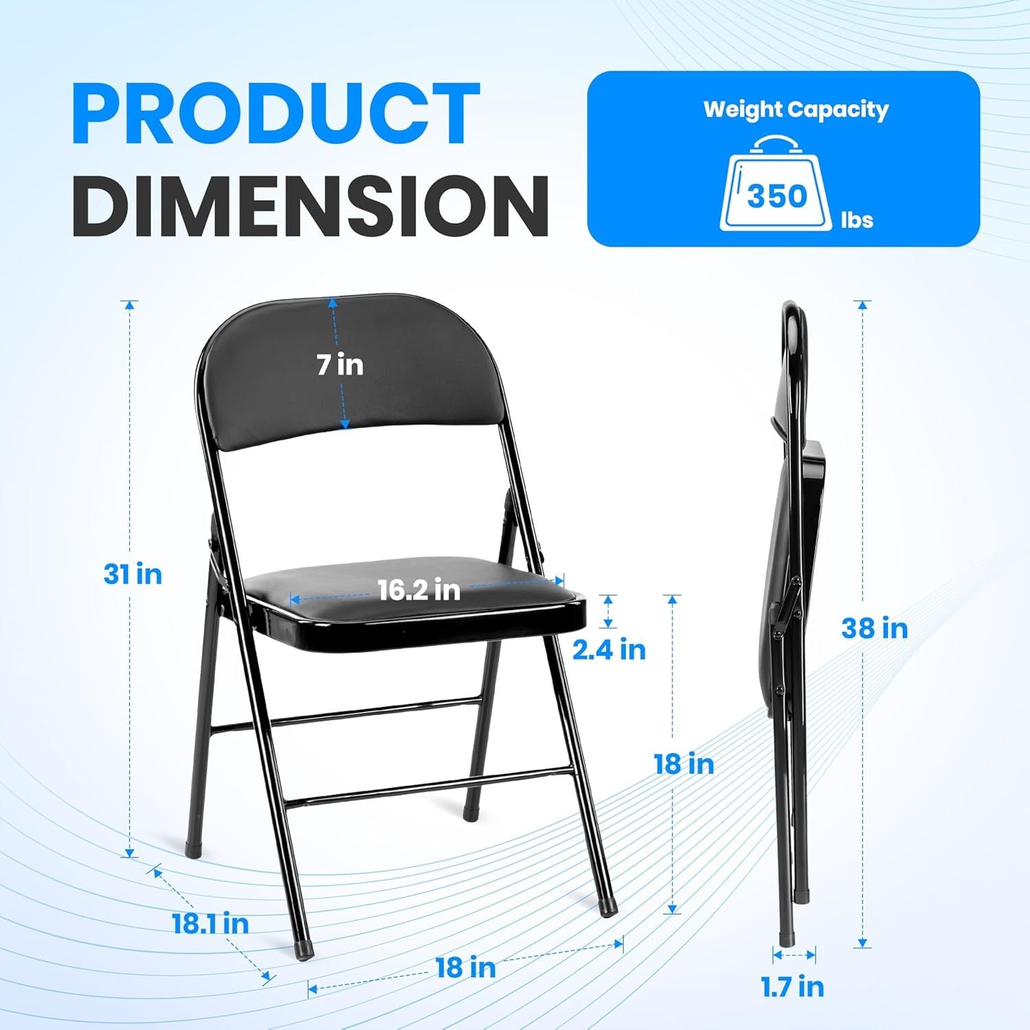2 Pack Folding Chairs with Padded Leather Cushion Seats & Sturdy Metal Frame - Comfortable Foldable Portable Chairs for Indoor Outdoor Use - Perfect for Parties, Weddings, Camping, Picnics and Events