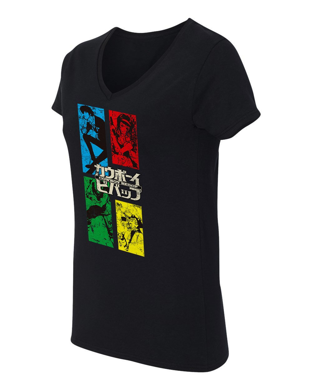 RIVEBELLA Anime Graphic V-Neck T-Shirt for Women - Stylish Manga Crew Neck Tee with Bebop Design | Perfect for Cosplay, Casual Wear & Anime Conventions