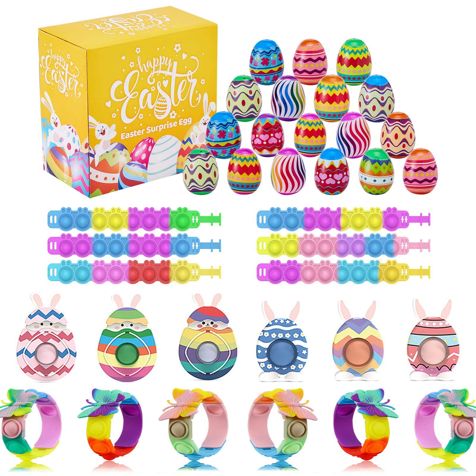 18pcs Easter Eggs with Surprise Toys Inside - Fun Fidget Toys for Stress Relief, Easter Basket Stuffers & Party Favors - Perfect Easter Gifts for Kids, Teens & Adults - Great for Easter Egg Hunts, Classroom Rewards & Birthday Party Favors
