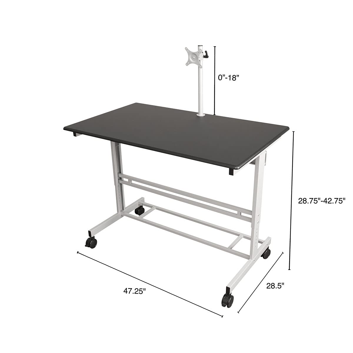 Adjustable Height Mobile Standing Desk with Monitor Mount - 48
