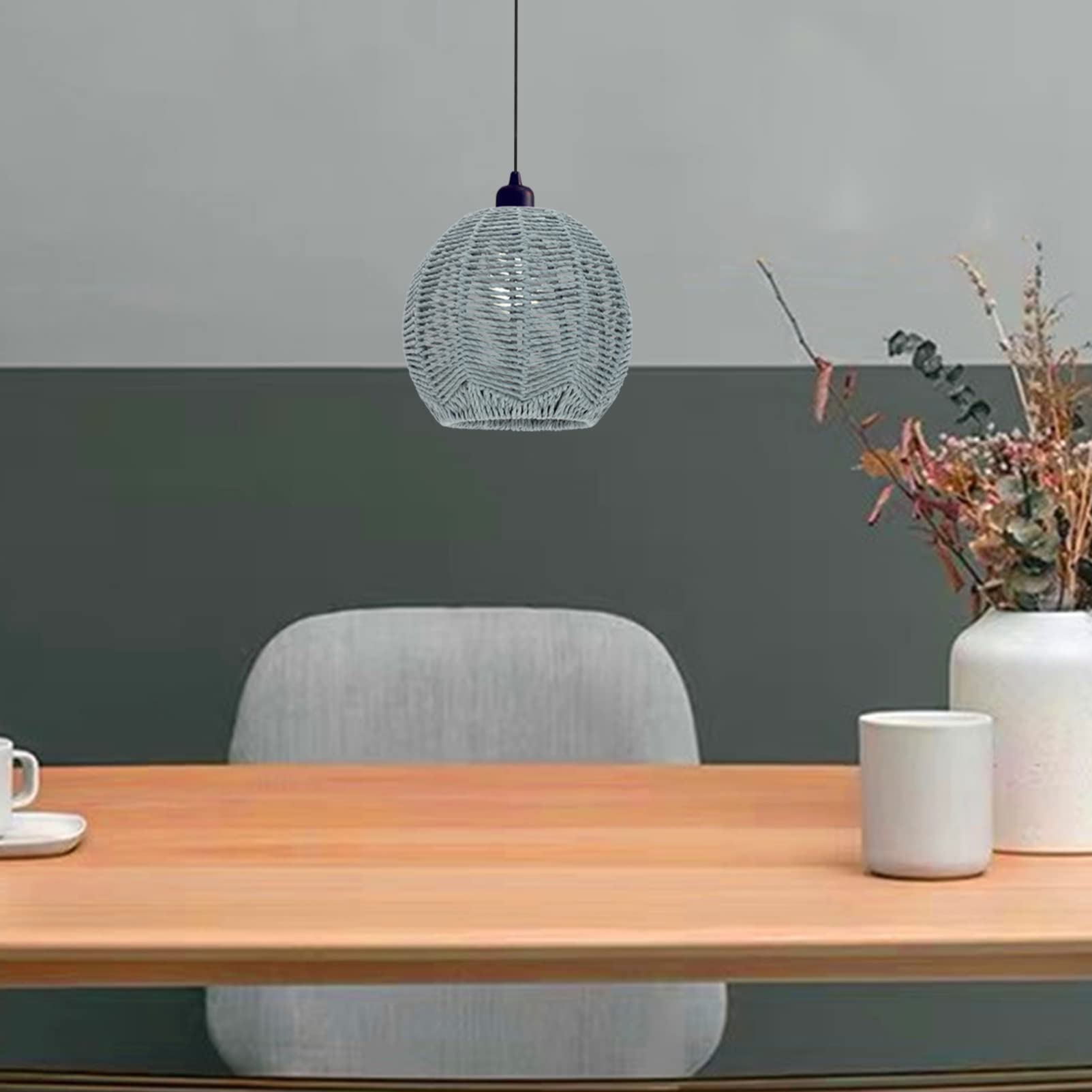 Angoily Grey Wicker Lamp Shade for Ceiling - Rattan Replacement Lamp Cover for Pendant Lights, Chandelier, Wall Lamp - Perfect for Bedroom, Living Room, Hallway, Dining Table & Home Decor