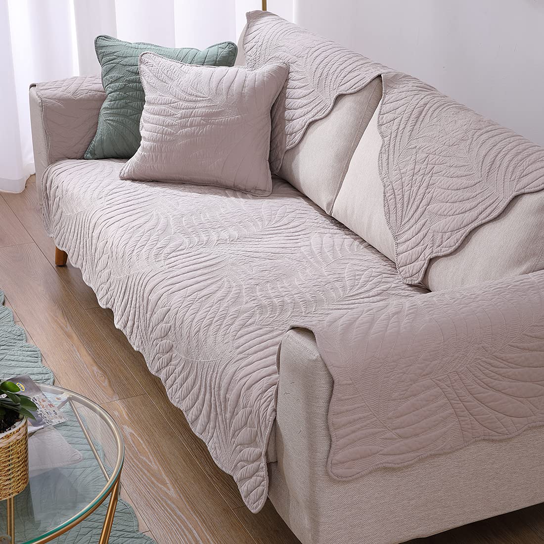 VCTOPS Leaf Embroidery Cotton Sofa Cover - Non-Slip Sectional Couch Slipcover for Pets, 36