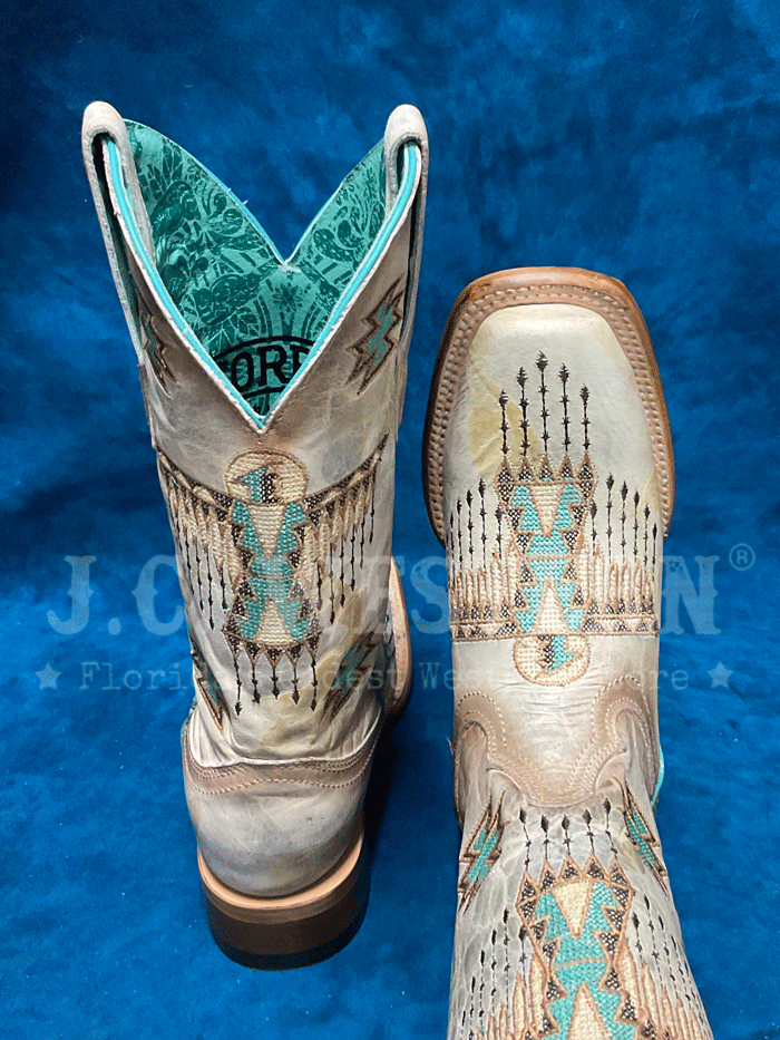 Corral Z5219 Women's Western Boots - Square Toe Embroidered Cowgirl Boots in Cream | Perfect for Rodeo, Country Dancing & Western Fashion
