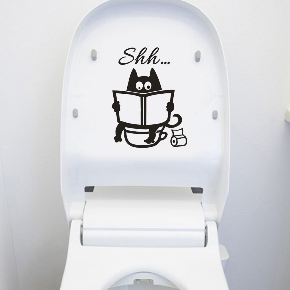 Cute Cat Shh Toilet Wall Stickers - Removable Vinyl Decals for Home & Nursery Decor