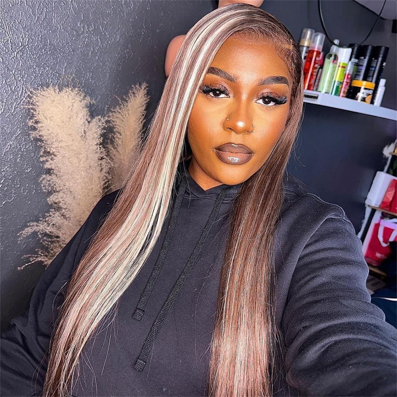Ombre Blonde & Brown Highlight 20 Inch Human Hair Lace Front Wig - 5x5 Straight Lace Closure Wig for Black Women - Perfect for Daily Wear, Cosplay, and Special Occasions