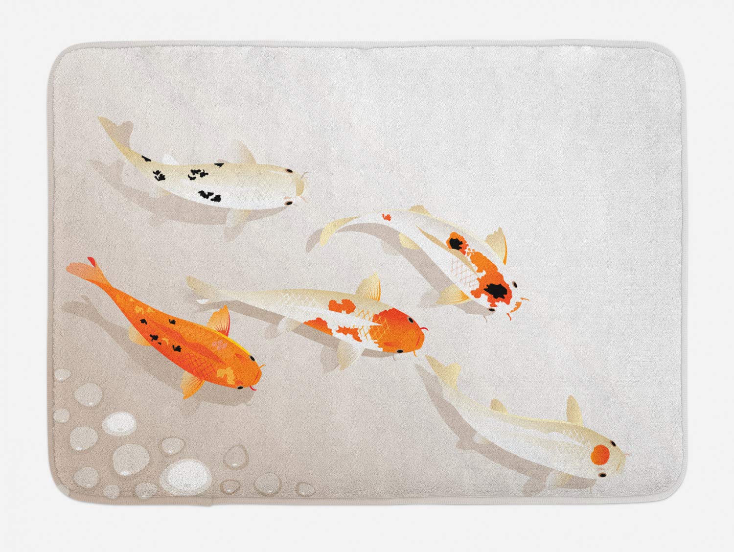 Ambesonne Non-Slip Plush Bath Mat - Traditional Koi Carp Oriental Design in Orange Beige, 30.2
