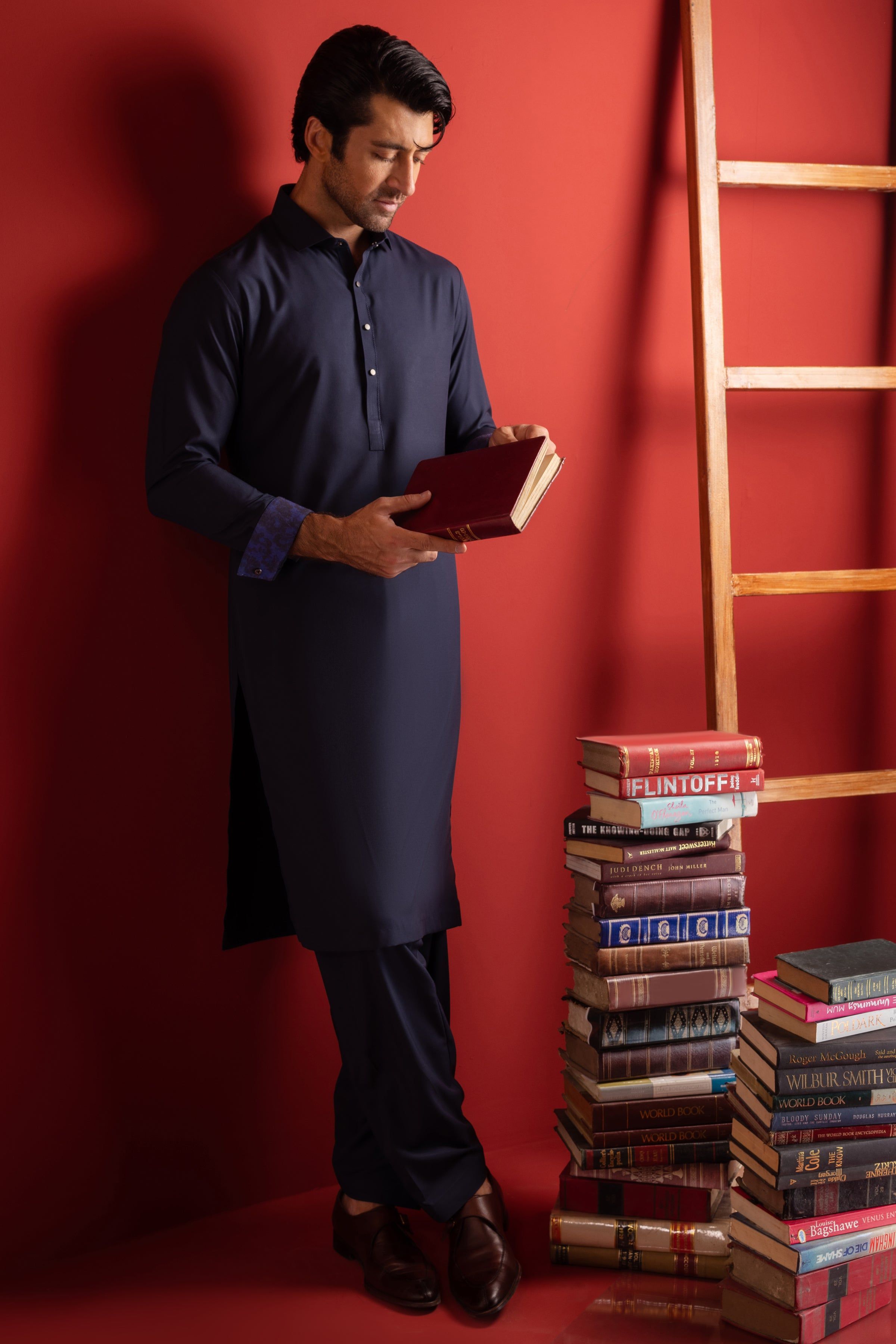 Elegant Navy Blue Blended Shalwar Kameez Outfit for Men & Women - Premium Cotton Fabric - Perfect for Weddings, Festivals & Cultural Events