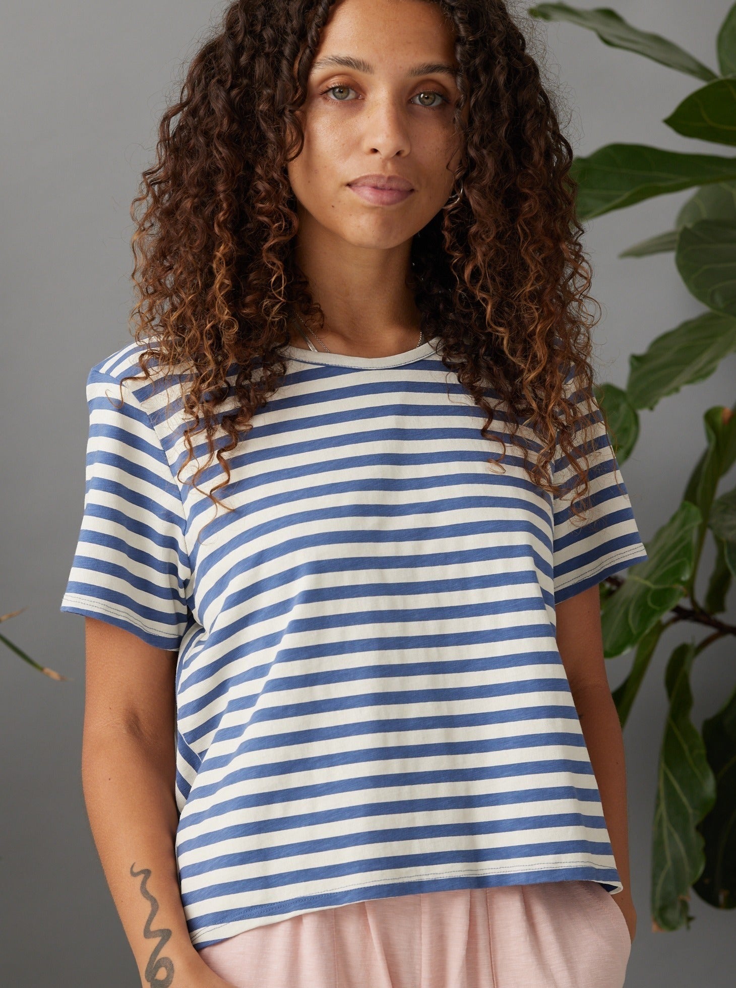 Nico Top Women's Steel Blue Striped Shirt - Casual & Comfortable Blouse for Everyday Wear, Office, and Outings