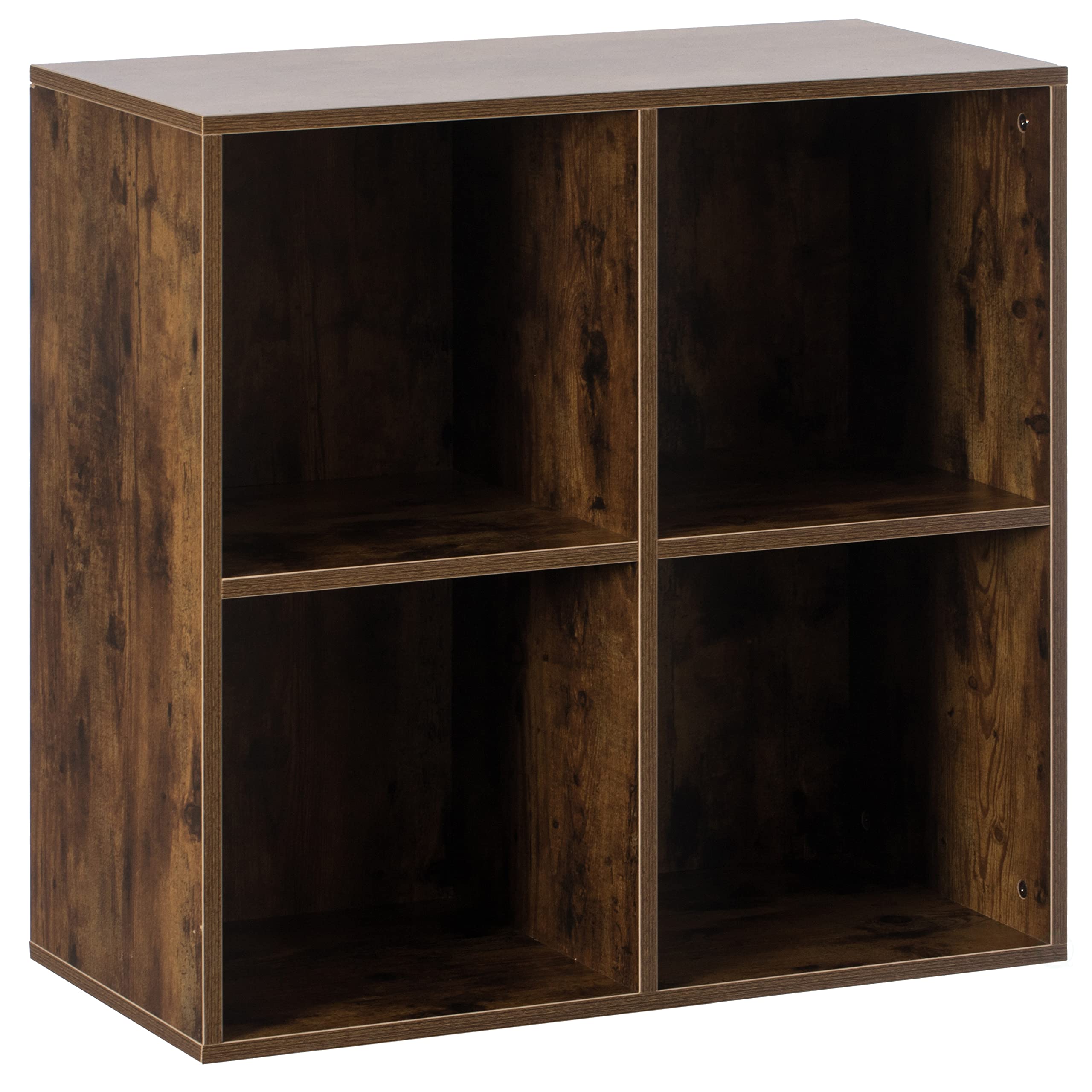 Basicwise Modern Wooden Toy Storage Bookshelf - 4 Cube Organizer Square Bookcase for Kids Room, Nursery, Playroom - Walnut Finish for Stylish Home Organization