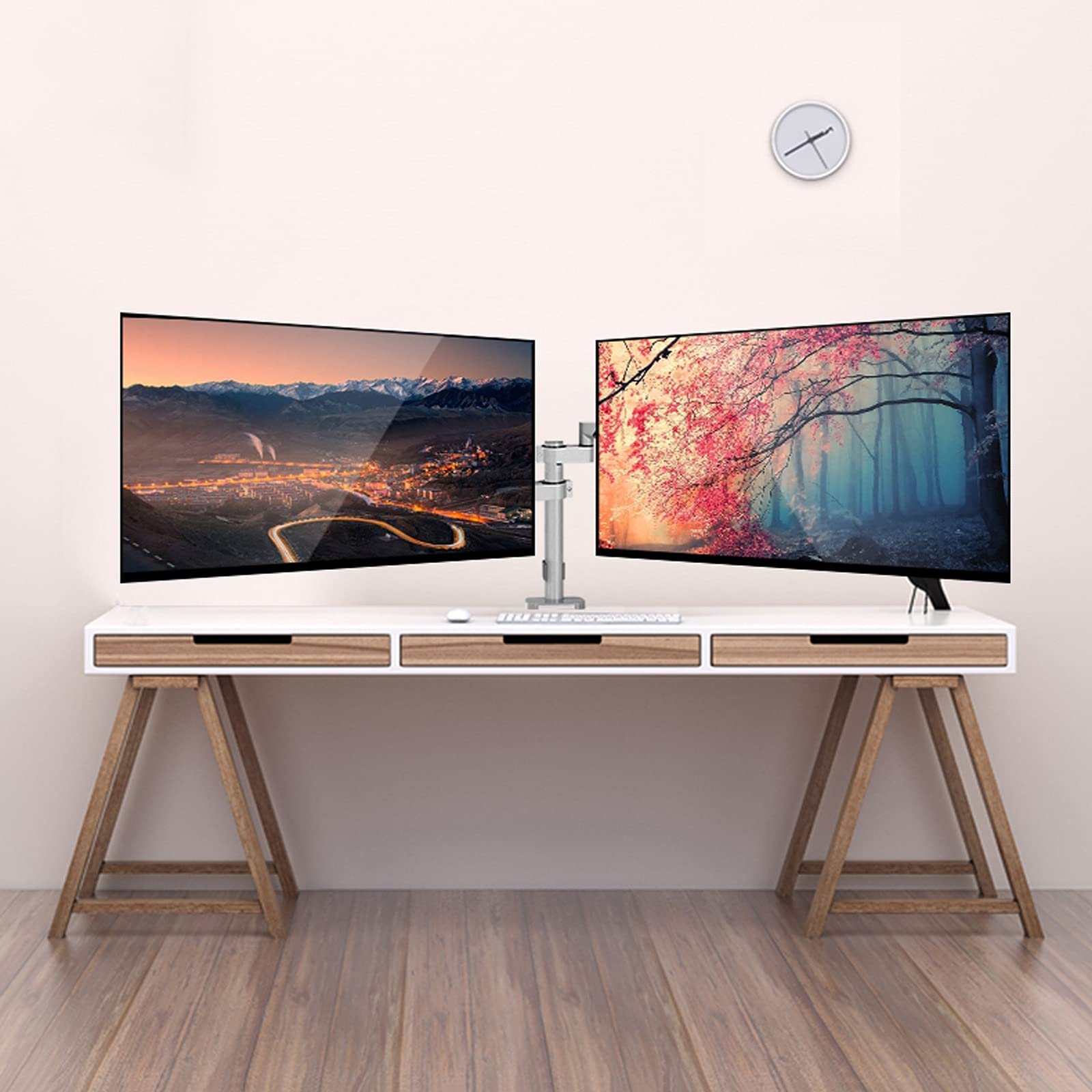 Adjustable Dual Monitor Mount Stand for 14-32 Inch Screens - Gas Spring Monitor Arm with C-Clamp & Grommet Base (4.4-19.8 lbs Capacity) - Perfect for Home Office, Gaming Setup & Workspace Ergonomics
