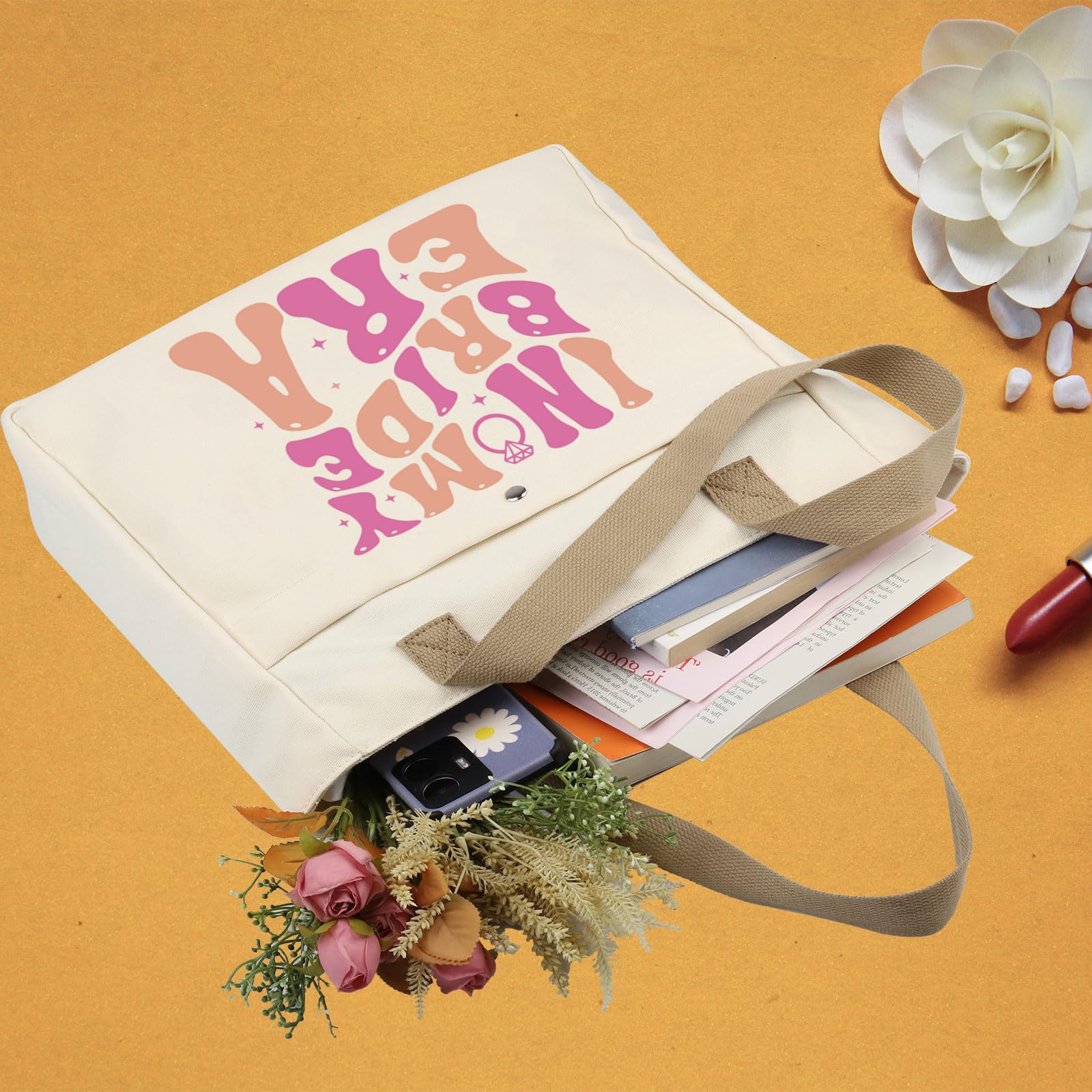 WCGXKO Bride Wedding Tote Bag - Perfect Bride To Be Gift, 'In My Bride Era' Beach Bag for Wedding Day & Bridal Shower - Great for Bachelorette Parties, Honeymoon Travel & Beach Weddings
