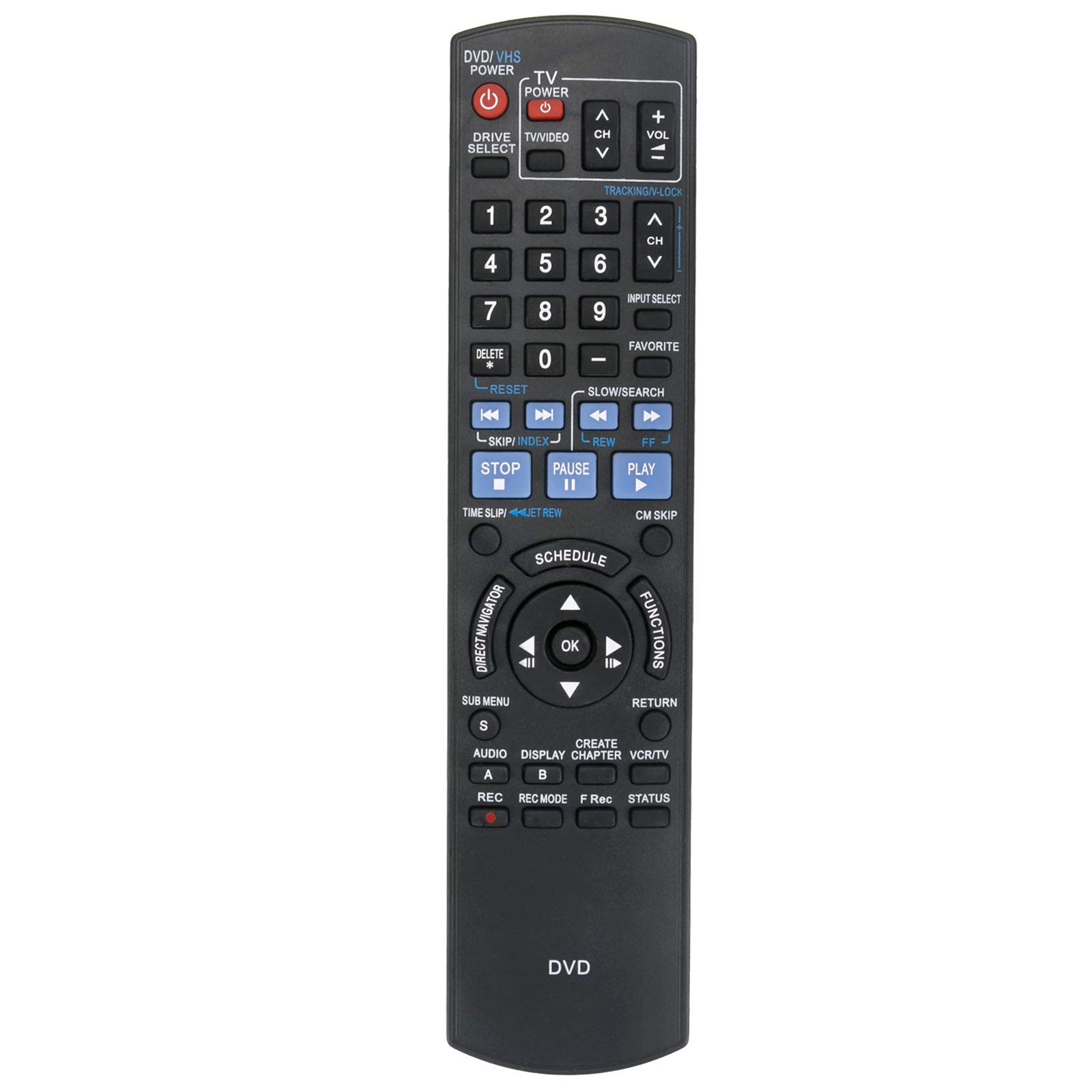 Replacement Remote Control for Panasonic DVD/VCR/DVDR Combo Models DMR-EZ48, DMR-EZ485, DMR-EZ48V - Compatible with Diga Series - Perfect for Home Entertainment System Accessories
