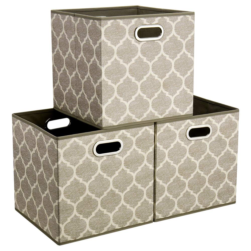 13x13x13 Inch Fabric Storage Cubes with Grid Pattern - Foldable Clothes Organizer Bins for Closet, Shelves & Drawers | Perfect for Bedroom, Nursery & Office Organization (Set of 3, QY-SC01-3)