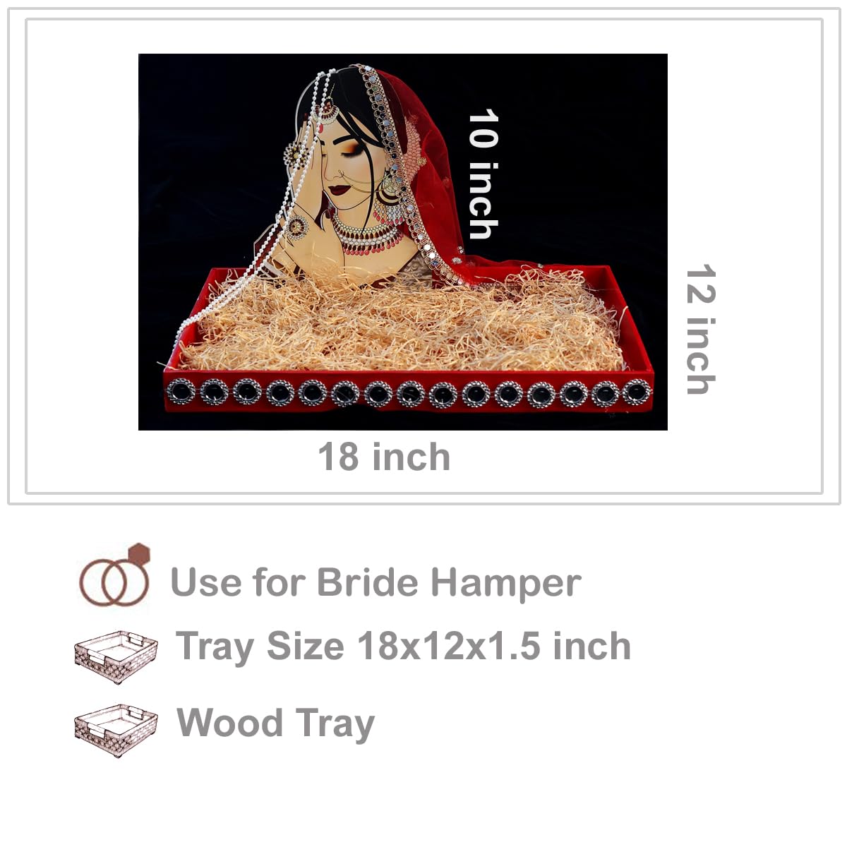 Elegant Pine Wood Bride Gift Box - 12x18 Inch Multipurpose Wedding Favor Box with 11x8 Inch Bride Cutout, Perfect for Bridal Showers, Wedding Favors & Anniversary Gifts (Red)