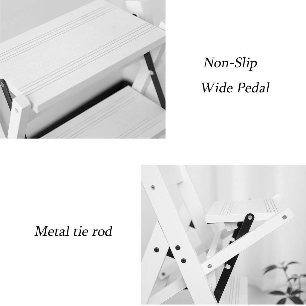 FADUNI 4-Step Wooden Folding Step Stool with Non-Slip Wide Pedal - Solid Wood Indoor Climbing Stool, Multi-Purpose Storage Shelf for Home, Kitchen, Bathroom & Flower Display
