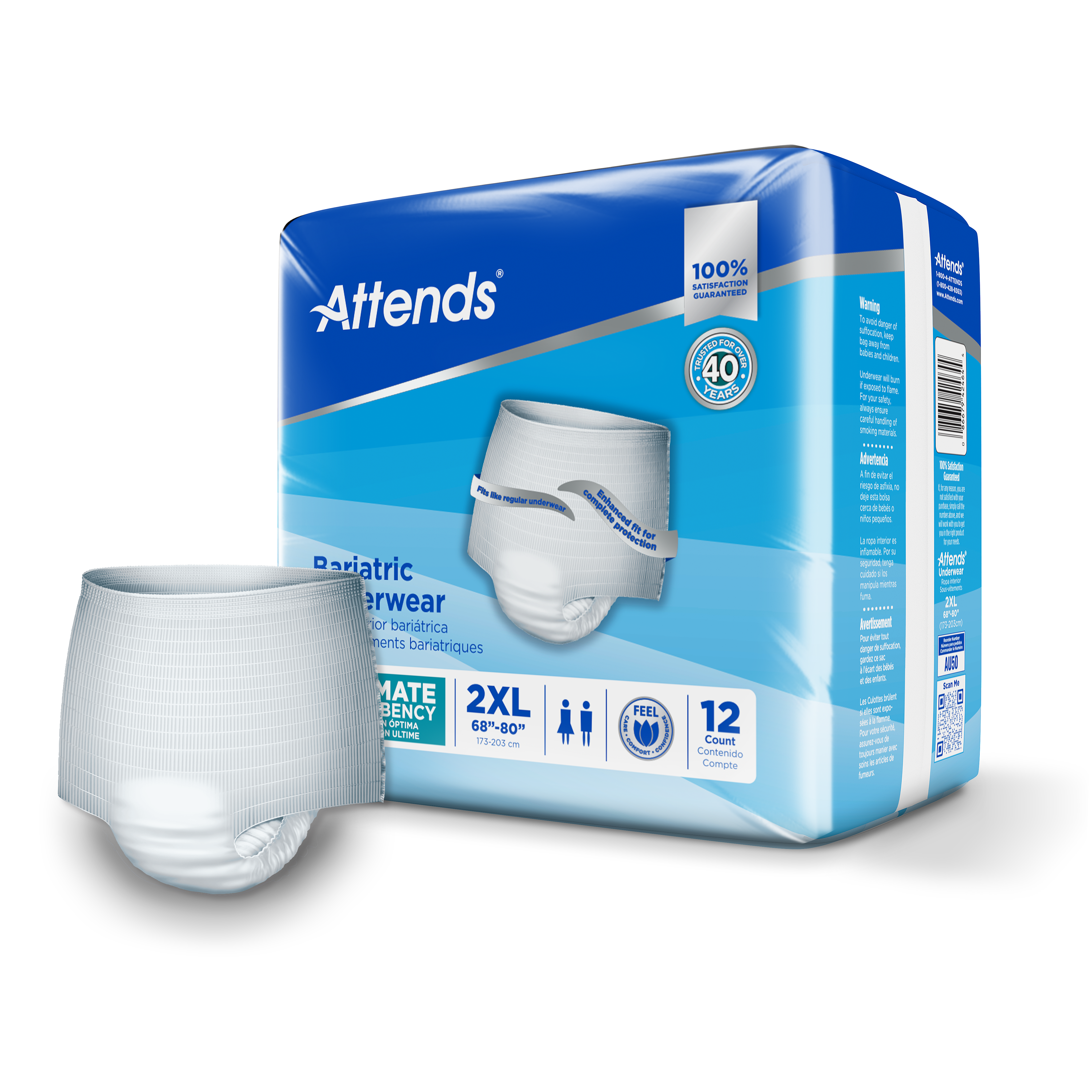 Attends Bariatric Protective Underwear for Adults - Heavy Absorbency, Leak-Proof Design - Ideal for Incontinence Care, Post-Surgery Recovery & Overnight Protection