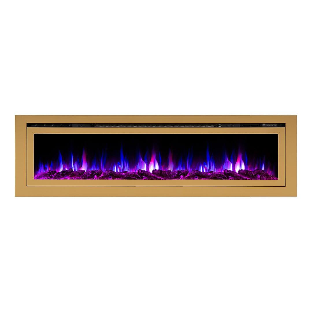 Sideline Deluxe Gold 72 Inch Recessed Smart Electric Fireplace with Remote Control - Modern Wall Mounted Fireplace for Living Room, Bedroom & Office - Energy Efficient & Realistic Flame Effect