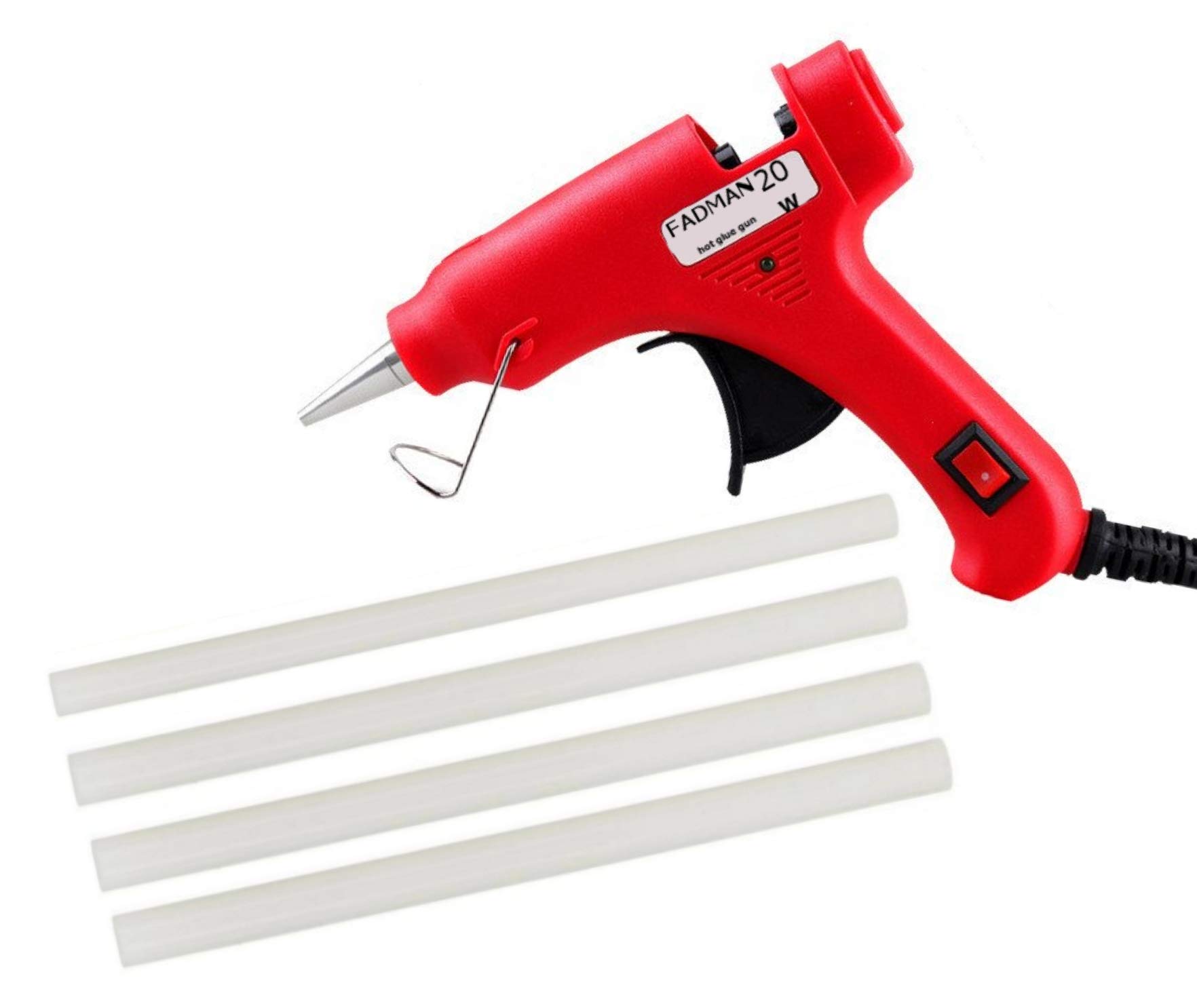 FADMAN 20W Mini Hot Melt Glue Gun with On/Off Switch & Indicator - Includes 4 Transparent Hot Glue Sticks for DIY Crafts, Home Repairs, and School Projects