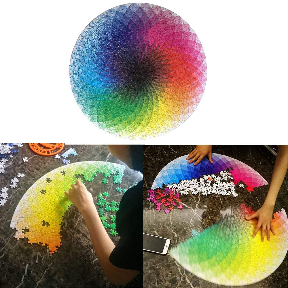 1000 Piece Round Jigsaw Puzzle for Adults & Kids - Colorful Rainbow Geometric Cardboard Puzzle Game - Perfect for Family Game Night, Stress Relief & Cognitive Development