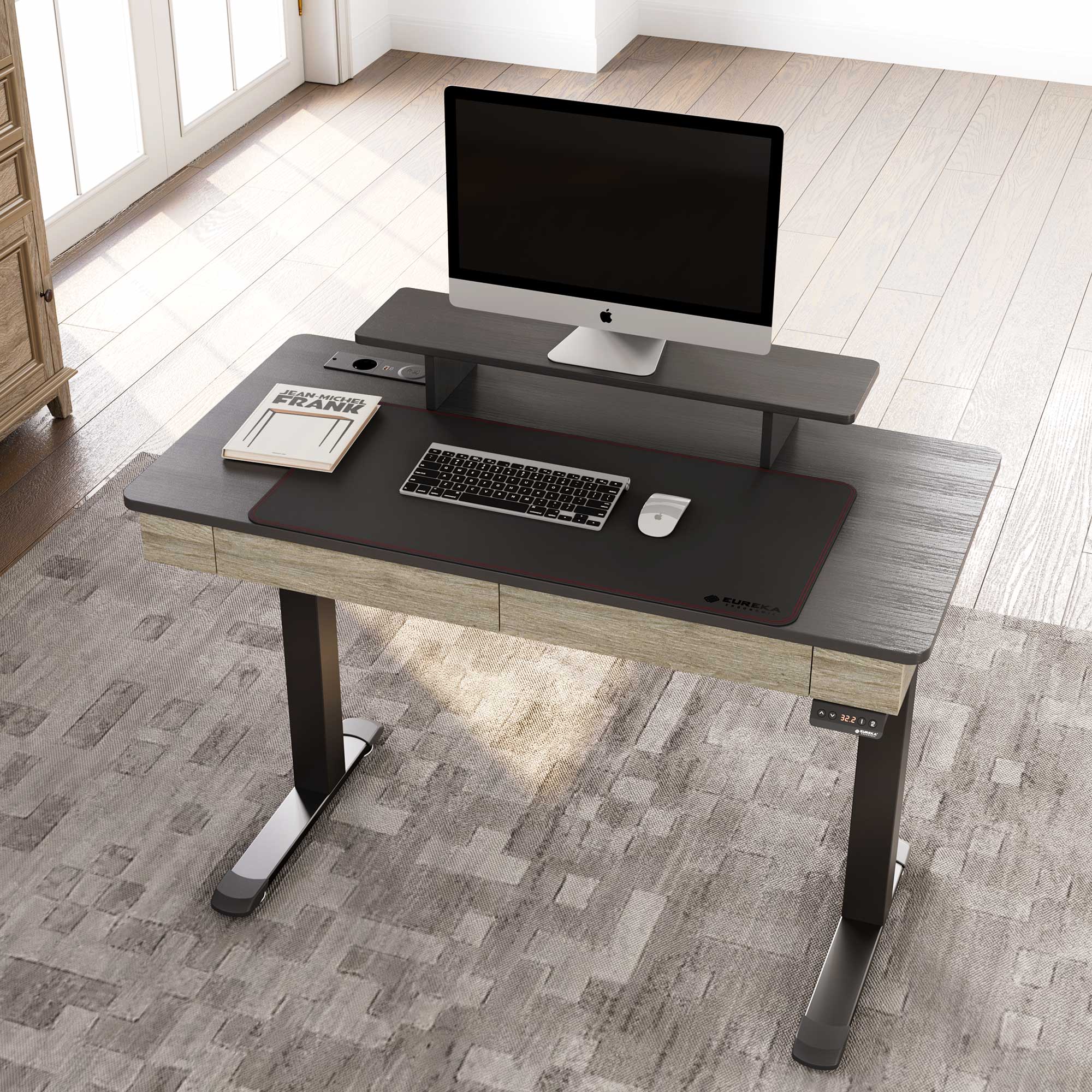 Adjustable Height Standing Desk with Wooden Drawers - 47