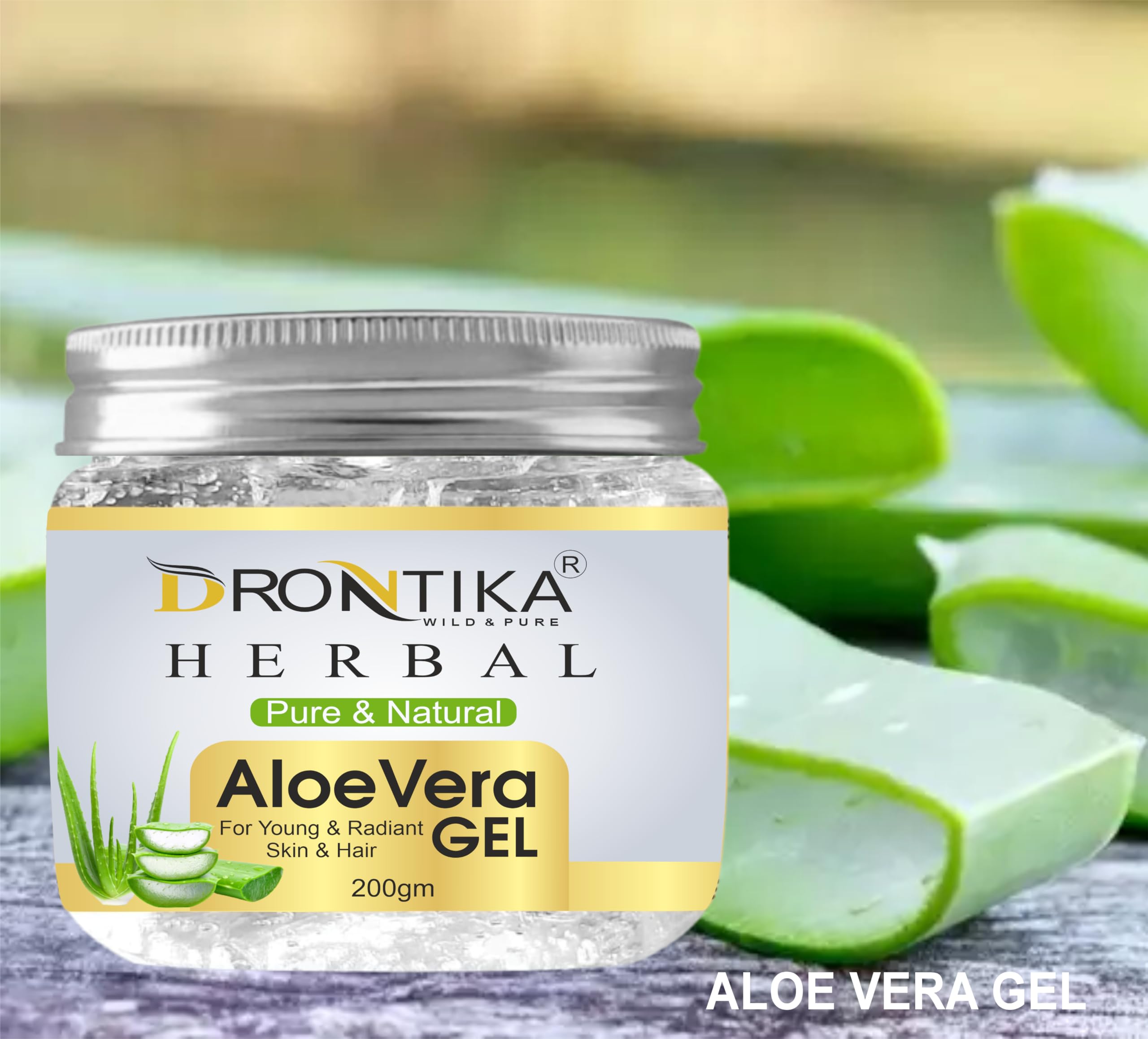**Drontika Herbal Natural Ayurvedic Aloe Vera Gel – Transparent Skin & Hair Care with Vitamin E, Paraben-Free, 200g (Pack of 2) – Soothes Sunburn, Hydrates Dry Skin & Tames Frizzy Hair**