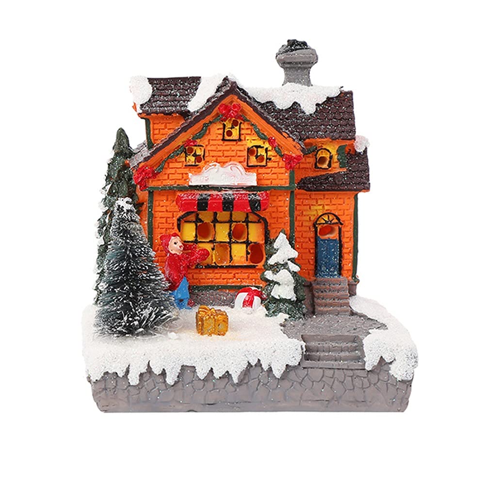 HUADA LED Christmas Hut Decorations - Glowing Resin Ornament with Warm White Lights for Holiday Home Décor, Perfect for Christmas Tree, Mantel, Tabletop & Winter Village Display