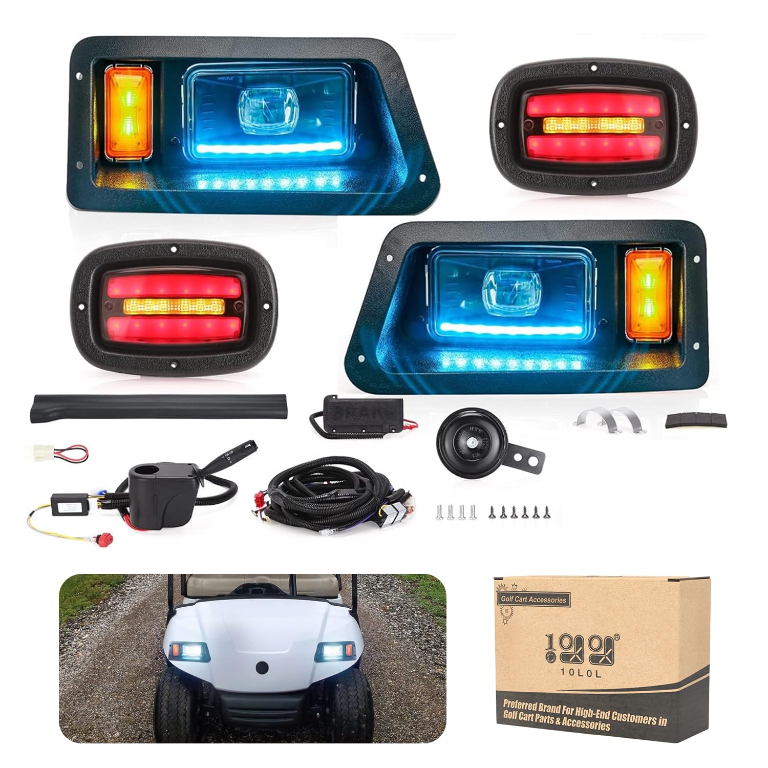 10L0L Deluxe Golf Cart Lights Kit for Yamaha G14/G16/G19/G22 - Built-in DC Converter, RGB Daytime Running Lights, App Control, Music Sync - Perfect for Night Golfing, Club Car Upgrades & Off-Road Adventures