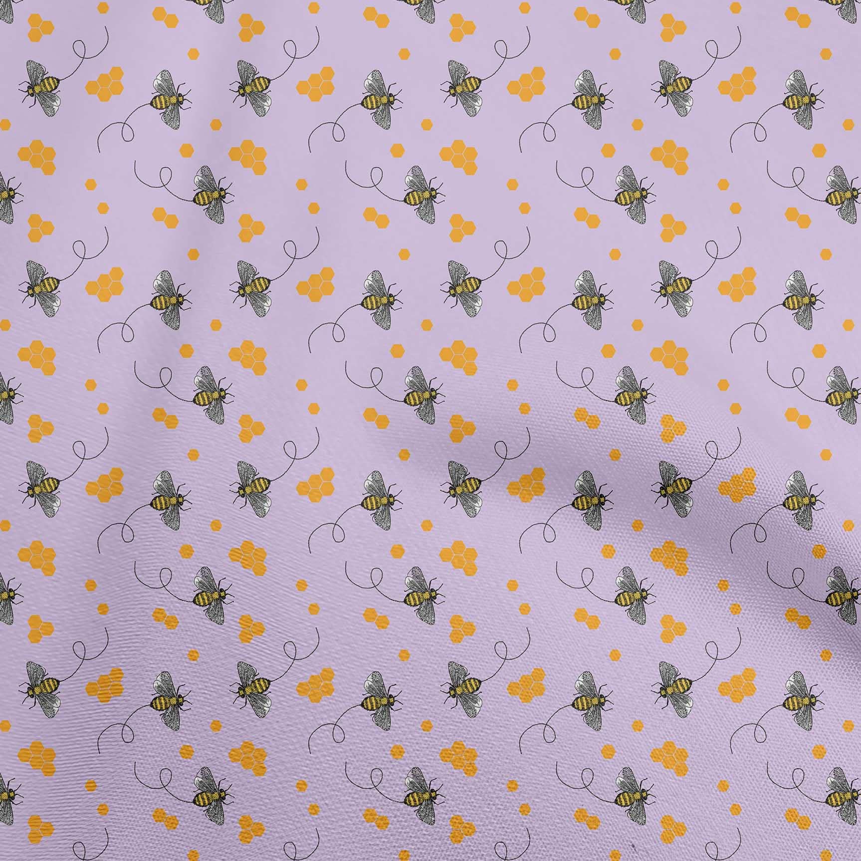 Velvet Lavender Fabric for Sewing - 58 Inch Wide Printed Craft Fabric with Honey Bees Design - Perfect for DIY Quilting, Home Decor & Fashion Projects