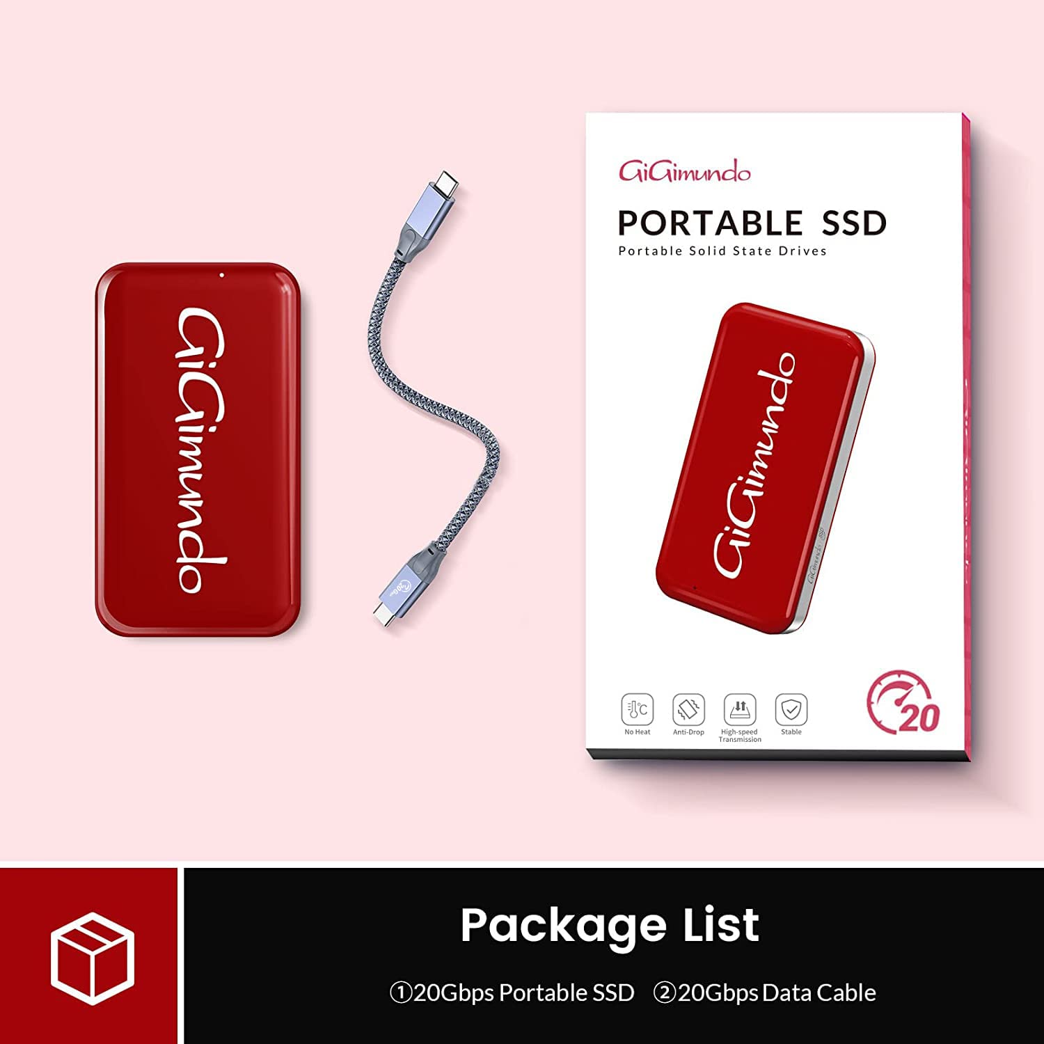 512GB Portable SSD - 20Gbps USB-C External Solid State Drive - Up to 2060MB/s Read Speed - Compatible with Thunderbolt 3/4, USB4 & USB3.2 Gen2x2 - Perfect for Gaming, Video Editing & Fast Data Transfer