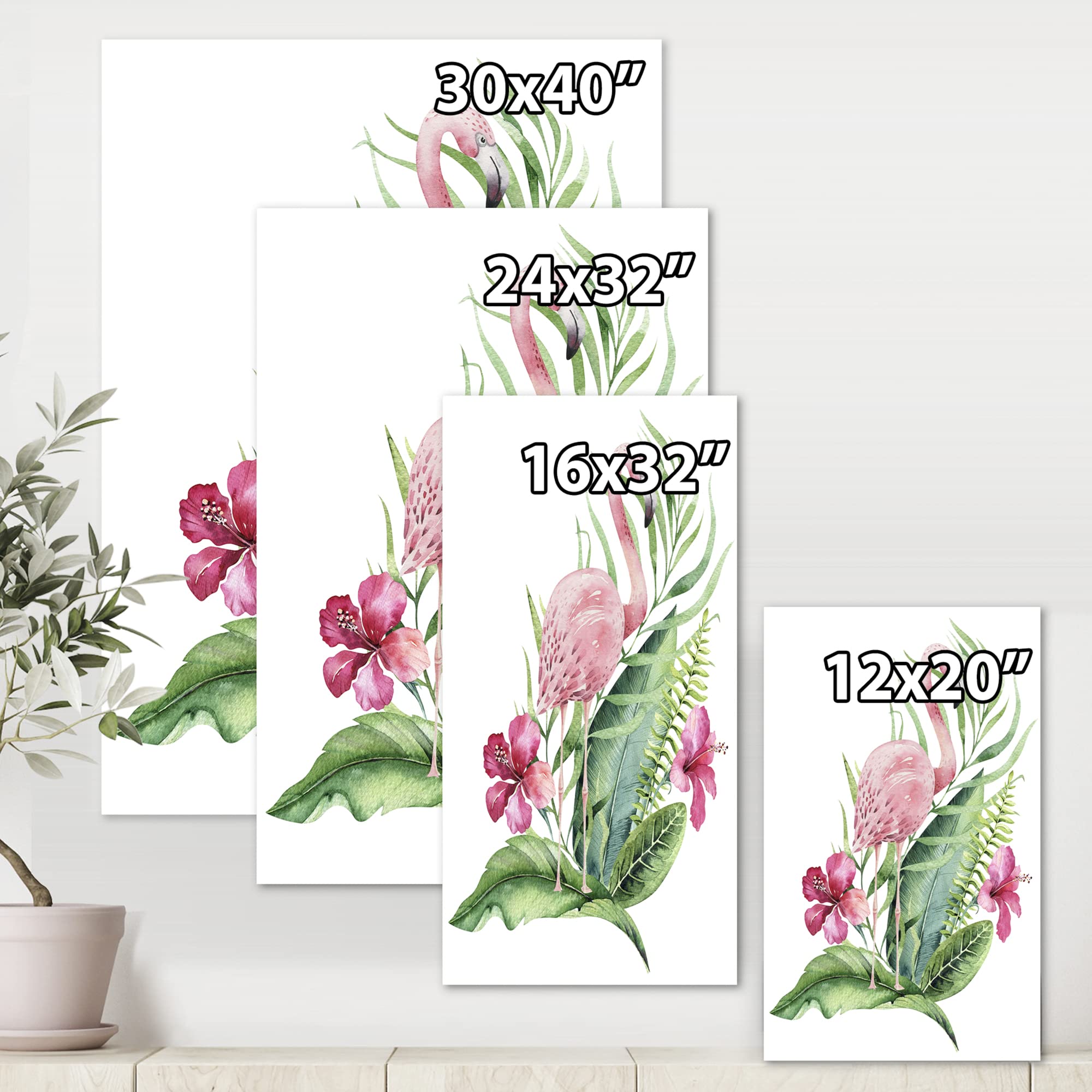 Exotic Flamingo with Pink Flowers Canvas Wall Art - Tropical Home Decor for Living Room, Bedroom & Office
