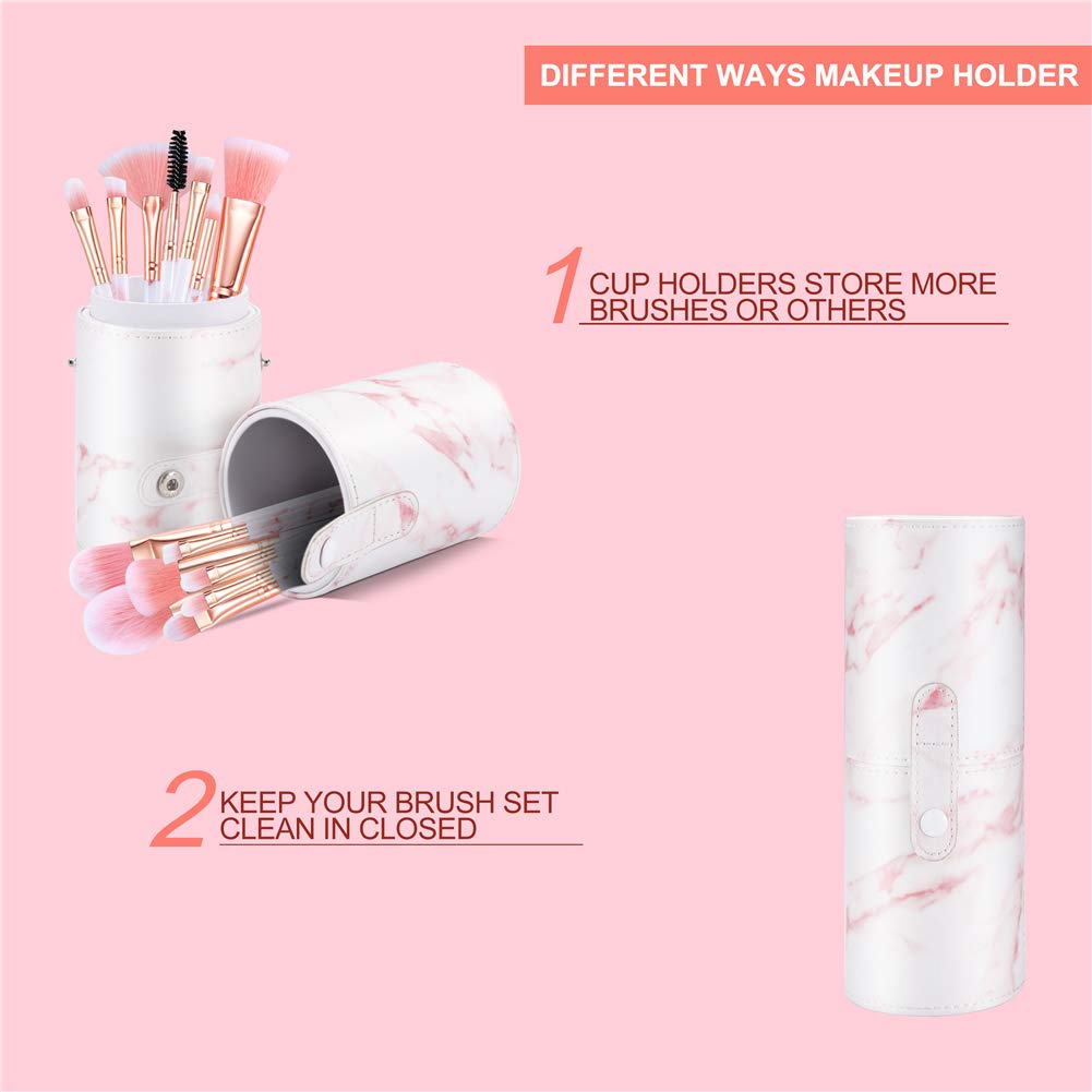 16PCS Pink Marble Makeup Brush Set - Foundation, Eyeshadow, Concealer & Blush Brushes with Holder | Professional Cosmetic Brush Kit for Makeup Artists & Beginners | Perfect for Daily Makeup, Salon Use & Travel