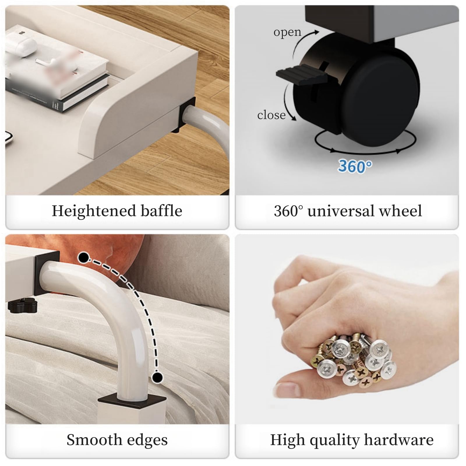 Adjustable Overbed Table with Wheels - Mobile Bed Desk for Laptop, Breakfast, Reading & Work - Height Adjustable Rolling Computer Table for Hospital, Home & Office Use