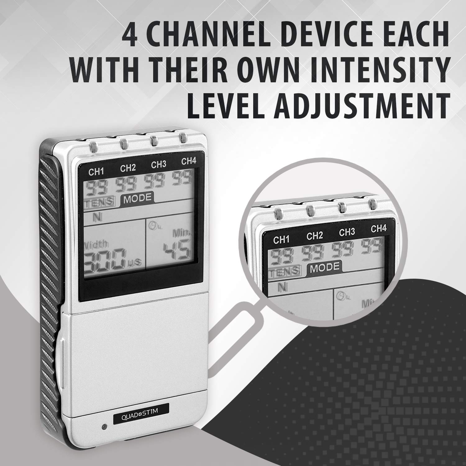 Quad Stim Plus TENS EMS Combo Unit - 4 Channel Portable Electrotherapy Muscle Stimulator for Pain Relief | FDA Cleared OTC Device for Back, Neck, Shoulder & Joint Pain | Home Use & Physical Therapy