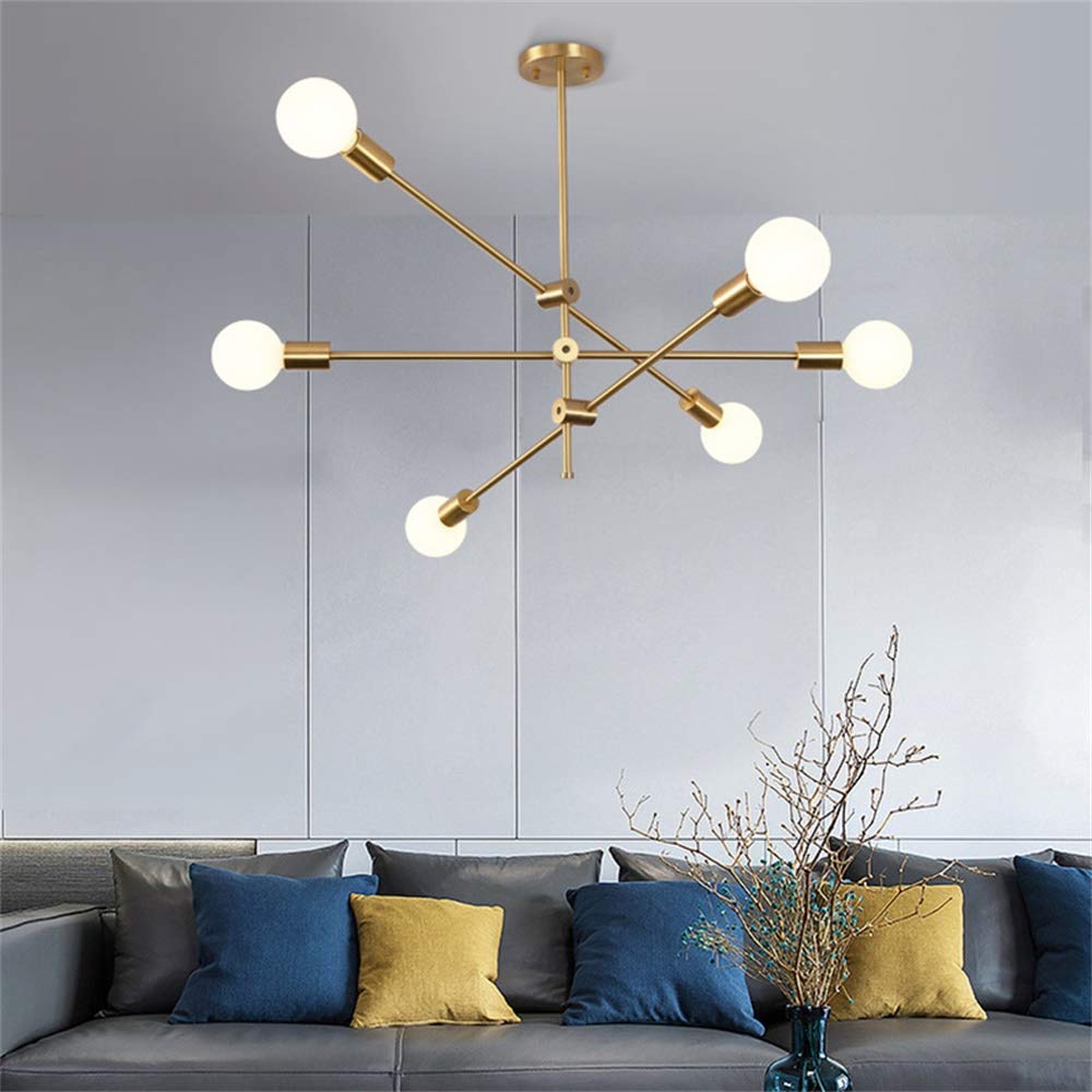 Hobaca® Modern Golden Sputnik Chandelier - Mid Century Ceiling Pendant Light Fixture for Dining Room, Kitchen, Foyer - Rustic Industrial Lighting for Home, Restaurant & Office Decor