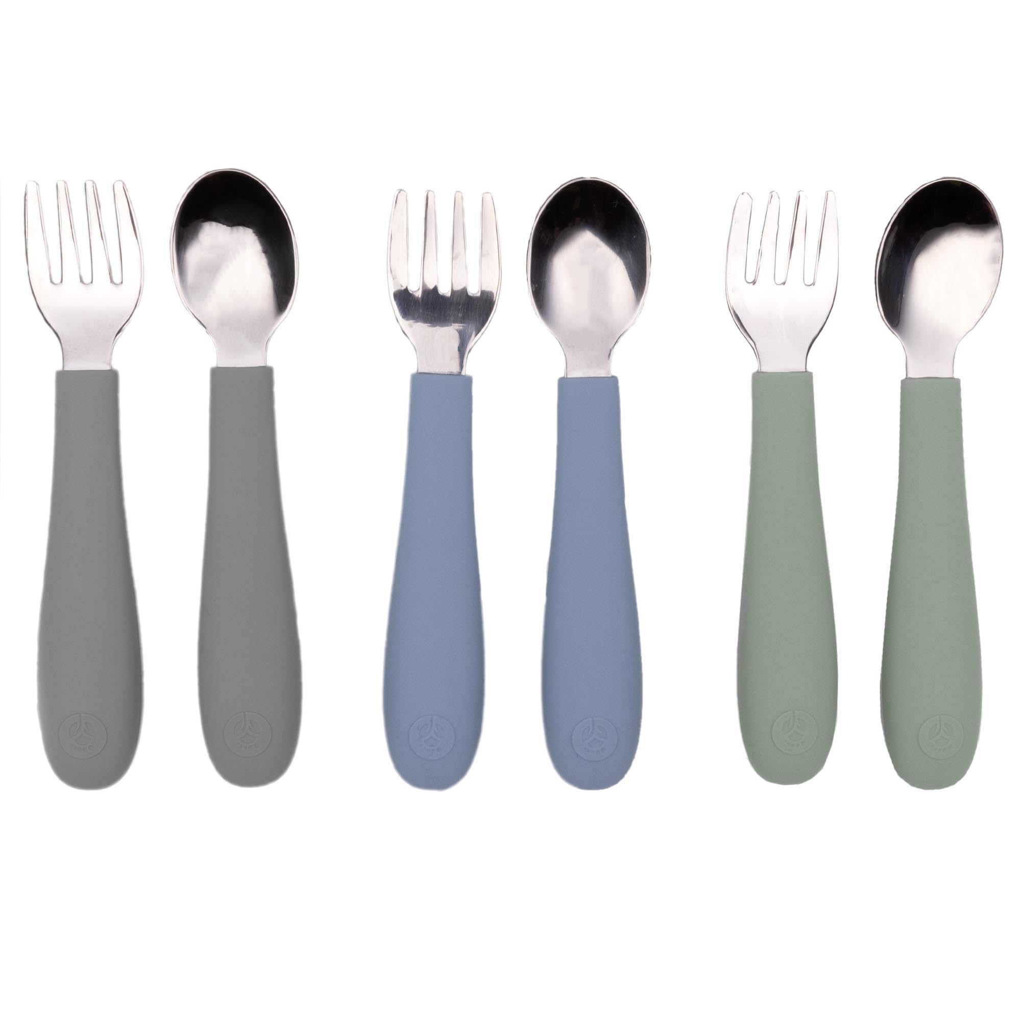 WeeSprout Toddler Utensil Set - 3 Forks & 3 Spoons with 18/8 Stainless Steel Heads & Food Grade Silicone Handles - Easy Grip Baby Feeding Utensils for Self Feeding - BPA Free, Dishwasher Safe - Perfect for Toddlers Learning to Eat Independently at Home or Daycare