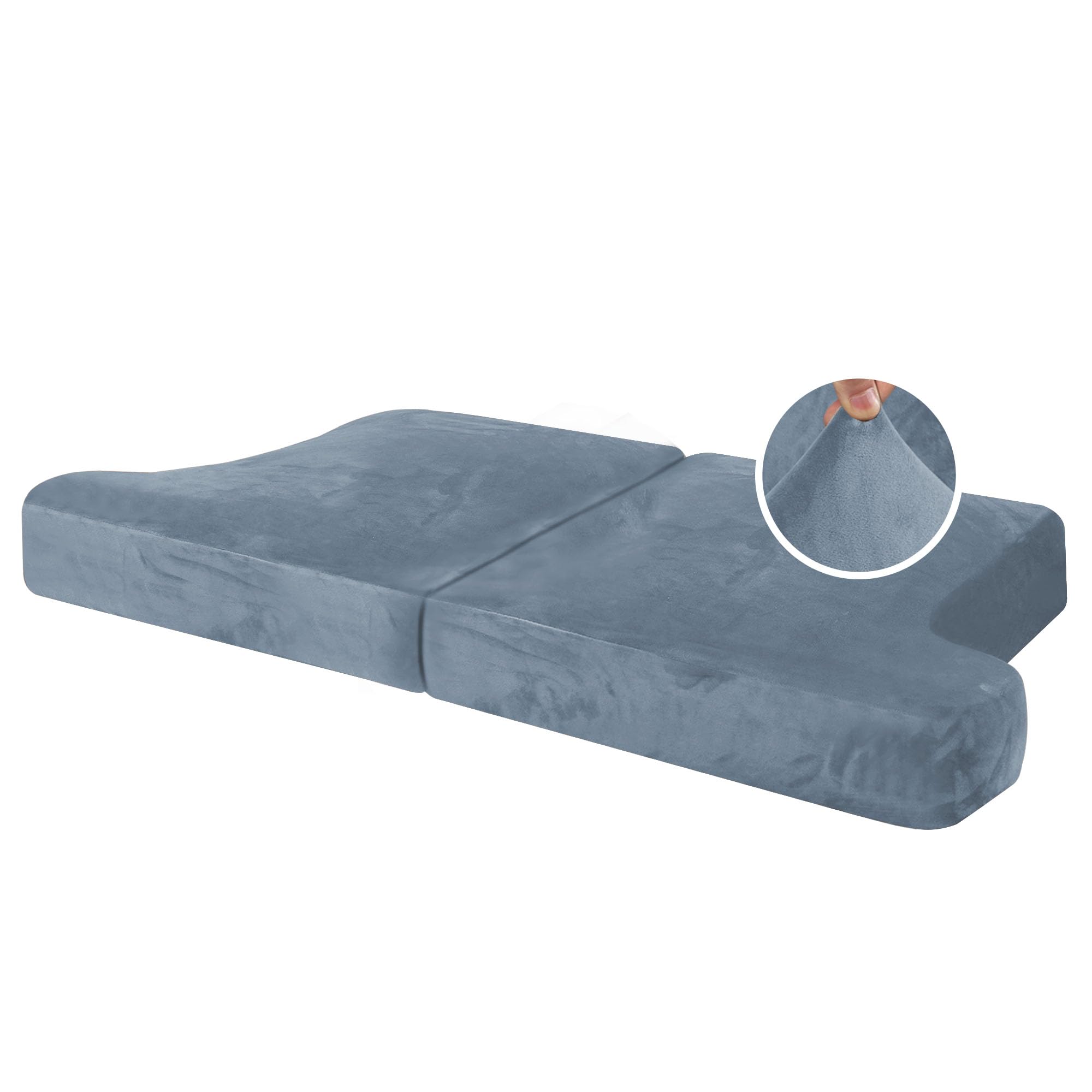 H.VERSAILTEX Stretch Velvet 2-Piece T-Cushion Sofa Slipcovers - Soft & Durable Sofa Seat Covers for 2-Cushion Couches, Non-Slip Design in Stone Blue - Perfect for Living Room, Family Room & Home Decor Upgrade
