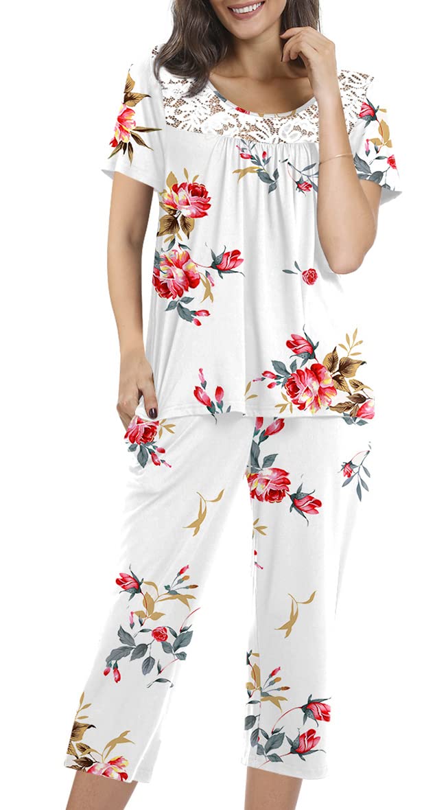 POPYOUNG Women's 2-Piece Pajama Set - Soft Sleepwear & Lounge PJS with Pockets - Comfortable Nightwear for Relaxing at Home, Sleeping, or Vacation