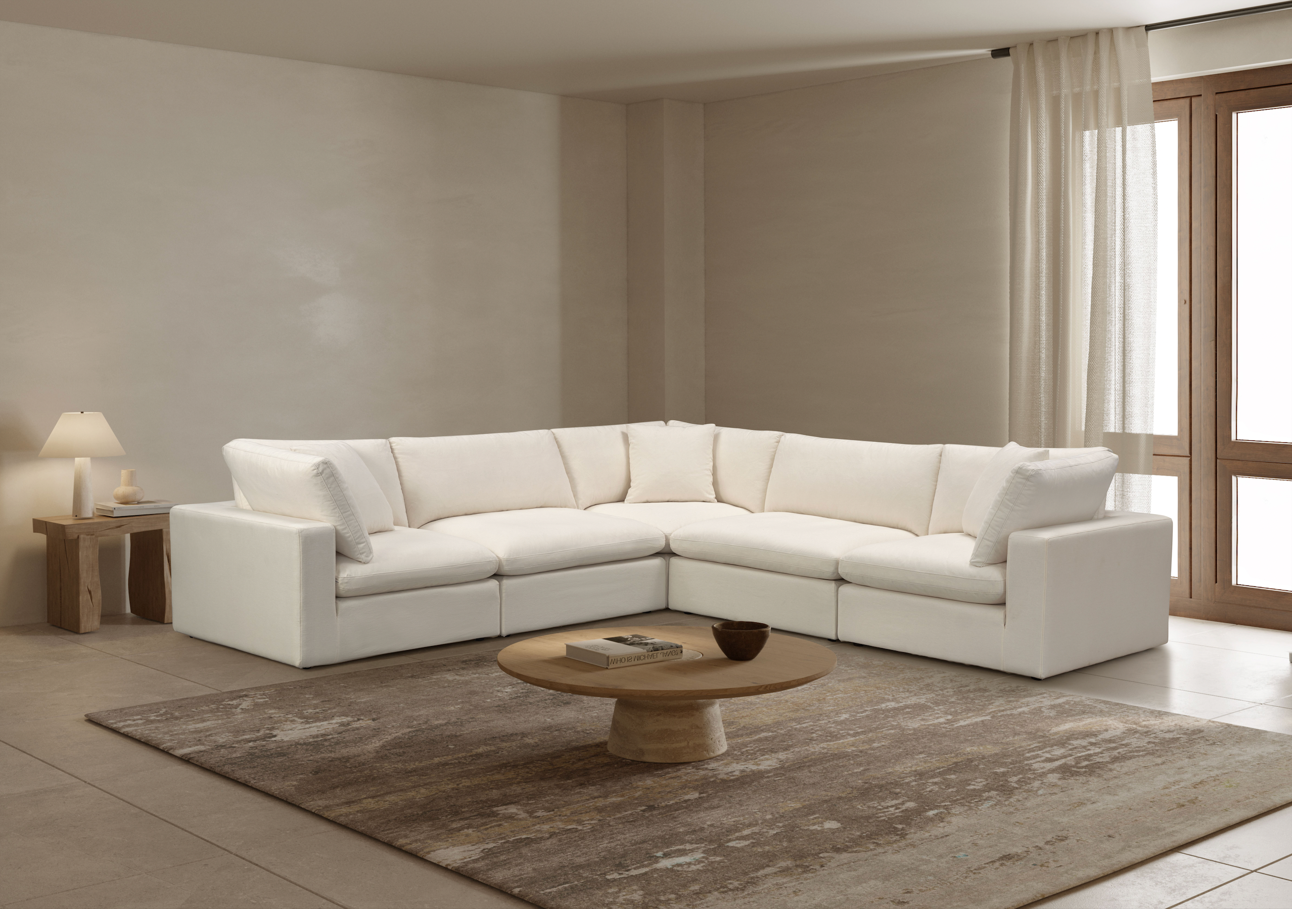 Cali Modular 5-Seat Corner Sofa in Sol Ivory - Modern L-Shaped Sectional Couch for Living Room, Family Room & Home Theater