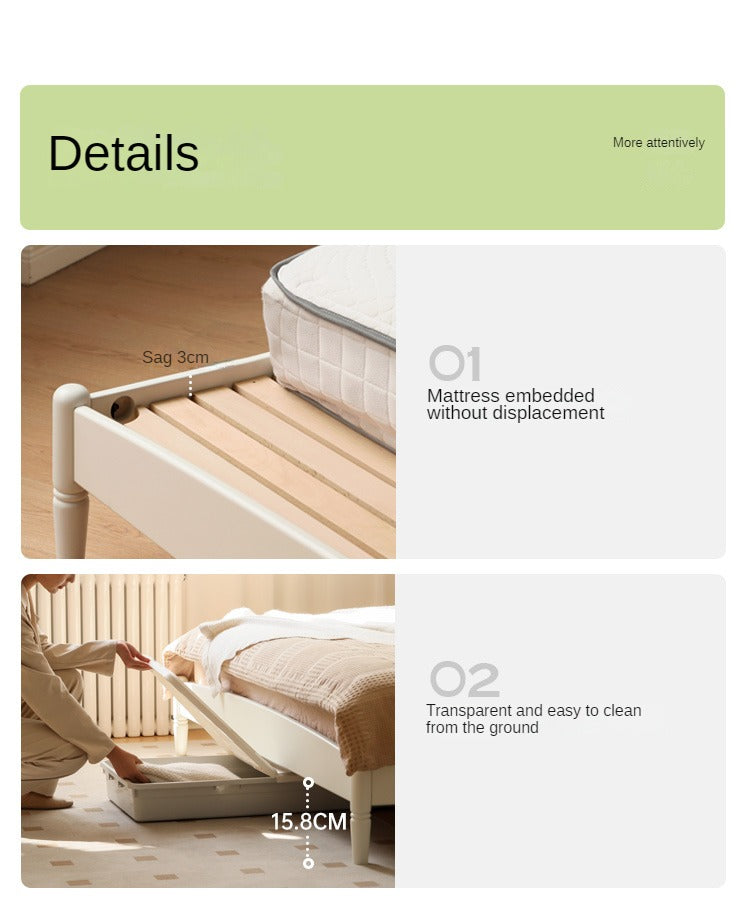 French Cream Style Poplar Solid Wood Bed - Elegant & Durable Bedroom Furniture for Master Bedroom, Guest Room, or Kids Room