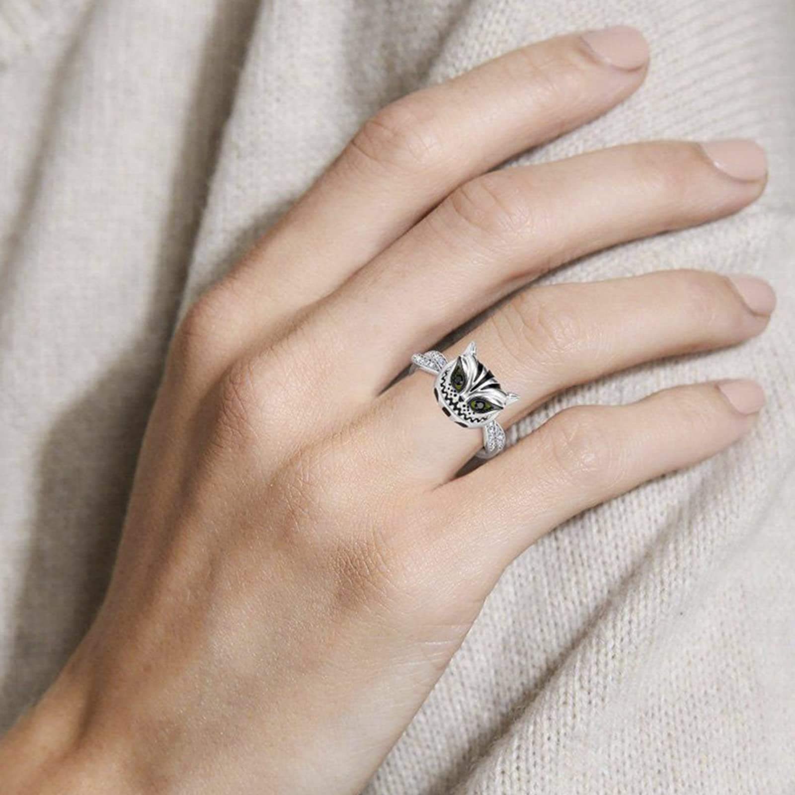 Jeulia Sterling Silver Cheshire Cat Rings for Women - Handmade Enamel Rings with White & Black Cubic Zirconia - Elegant Bridal Set for Wedding, Anniversary, Engagement & Promise - Perfect Gift with Jewelry Box - Ideal for Cosplay, Alice in Wonderland Themed Parties & Unique Fashion Statements