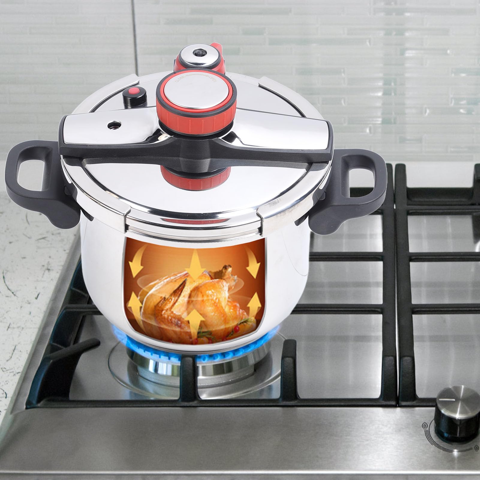Luqeeg 8QT Stainless Steel Pressure Cooker - 2-in-1 Pressure Cooking Pot & Canner with Foldable Handle, Compatible with Induction/Gas/Electric Stoves - Perfect for Canning, Stewing & Fast Cooking at Home