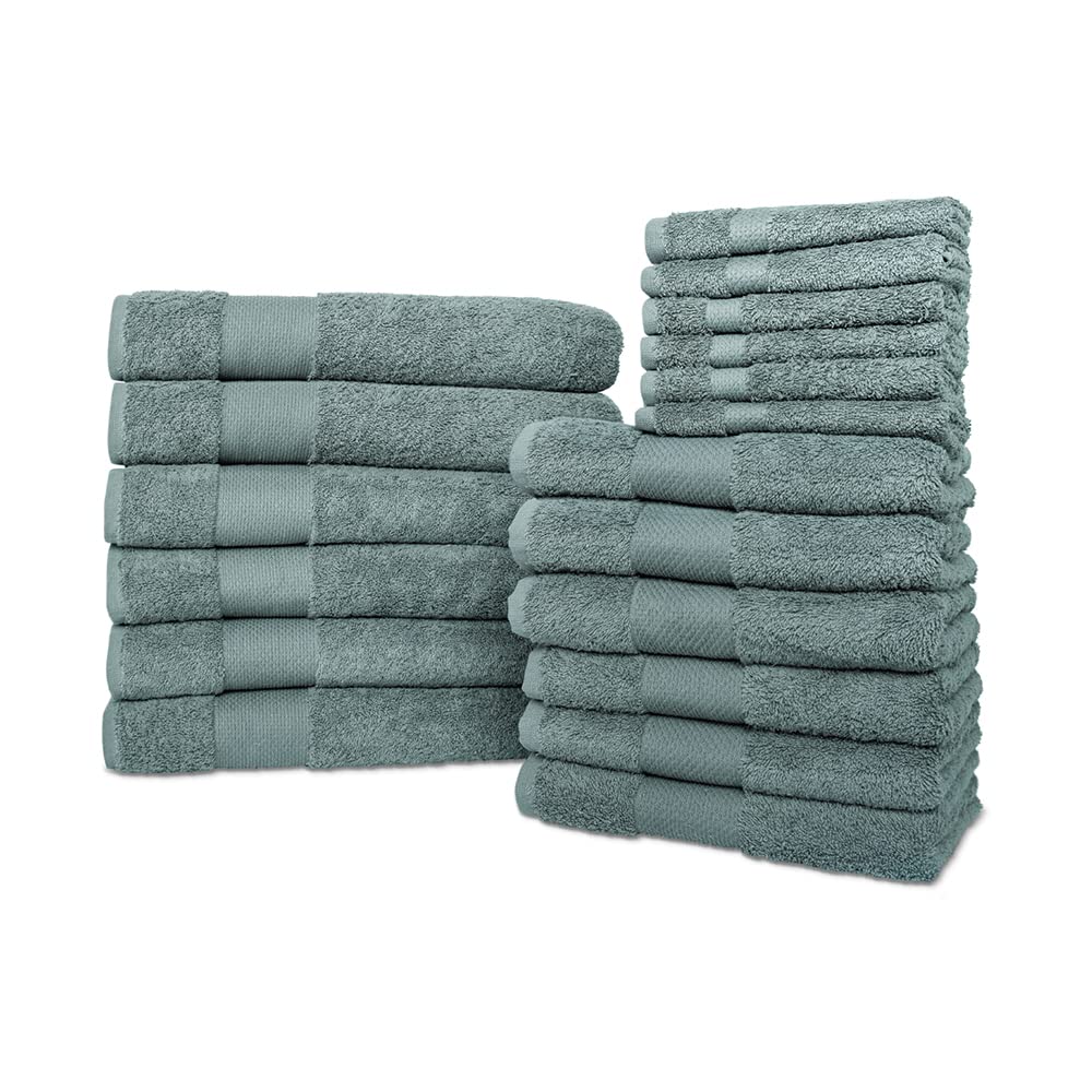Premium 18-Piece Bath Towel Set - 100% Turkish Cotton, Ultra Absorbent & Quick Dry - 6 Bath Towels, 6 Hand Towels, 6 Washcloths - Luxury Spa & Hotel Quality - Perfect for Home, Gym, and Guest Bathrooms - Dark Green 18-Pack