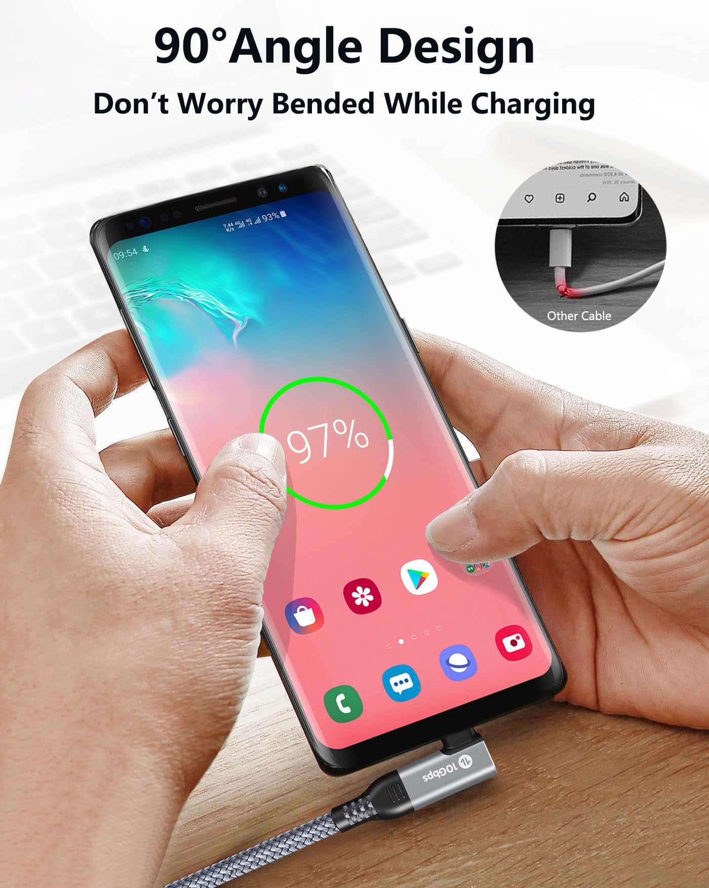 Fannoday 1.5FT USB C Cable 10Gbps Fast Charging for Galaxy S23 S22 SSD - Home & Office Use