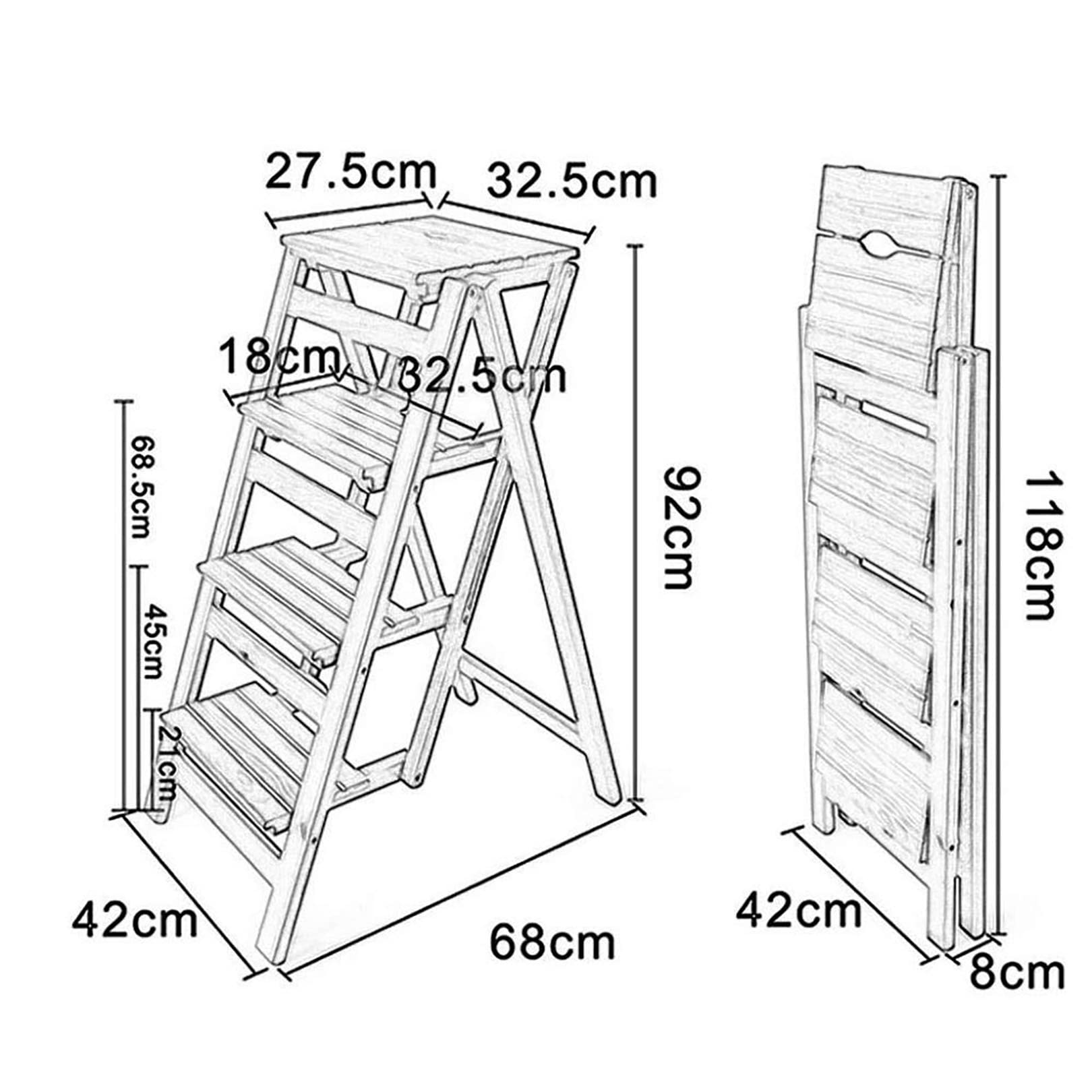 4-Tier Pine Wood Folding Step Stool - Multifunctional Ladder Stool for Library, Kitchen, Office, Flower Stand, Shoe Rack - Space Saving Home & Storage Solution