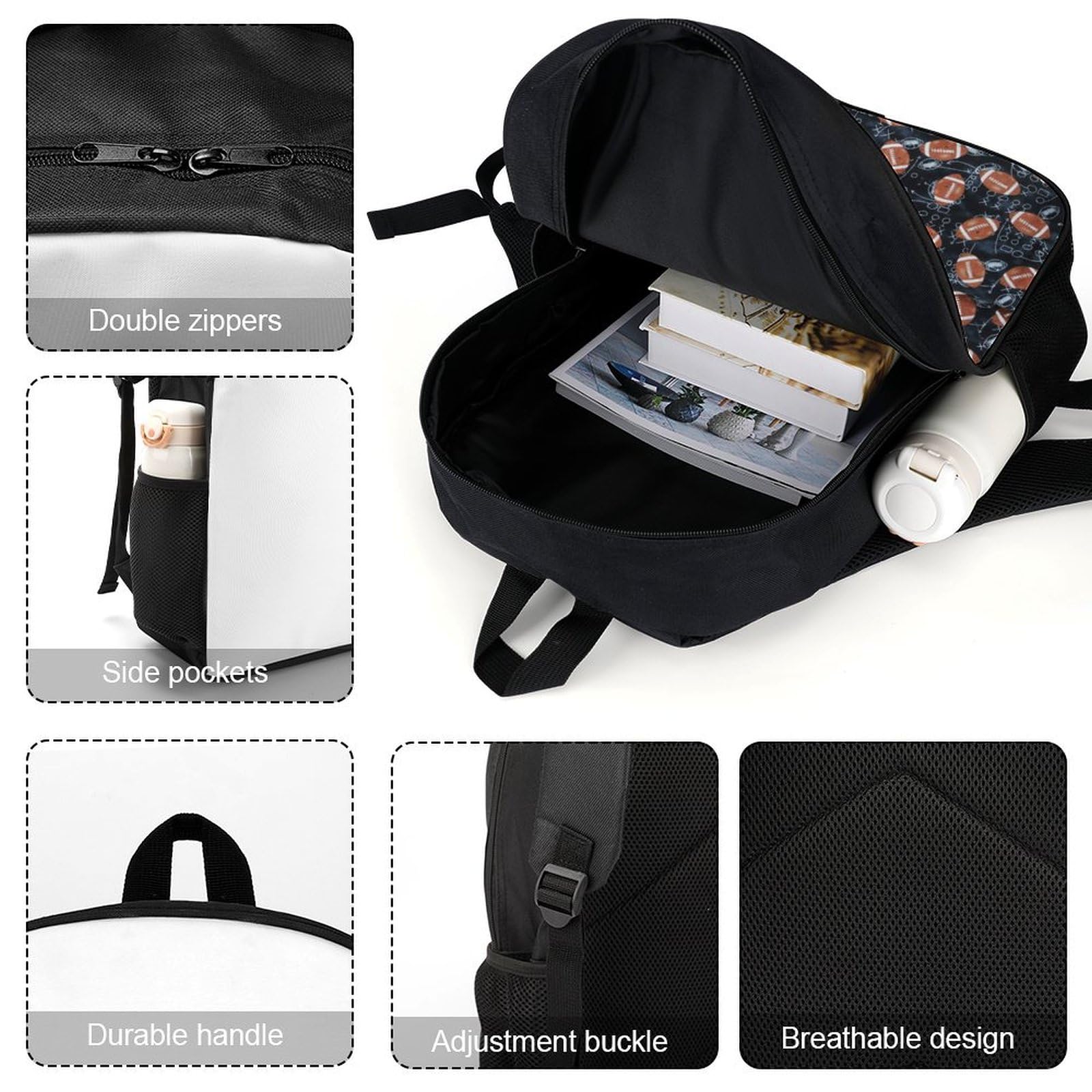 IOEDTHBJ 17 Inch American Football Pattern Backpack - 3D Printed Laptop Bag for School & Travel - Durable Computer Backpack for Men & Women - Perfect for College, Work & Sports Fans