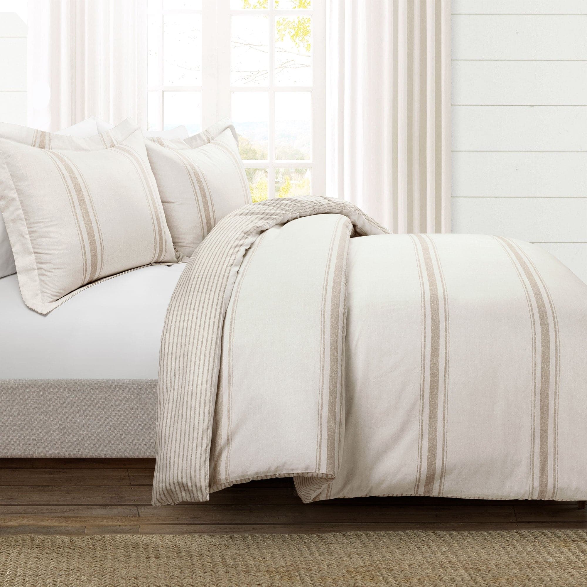 Farmhouse Stripe 100% Cotton Duvet Cover Set - Soft & Breathable Bedding for Cozy Bedroom Decor - Perfect for Guest Rooms, Master Bedrooms & Vacation Homes