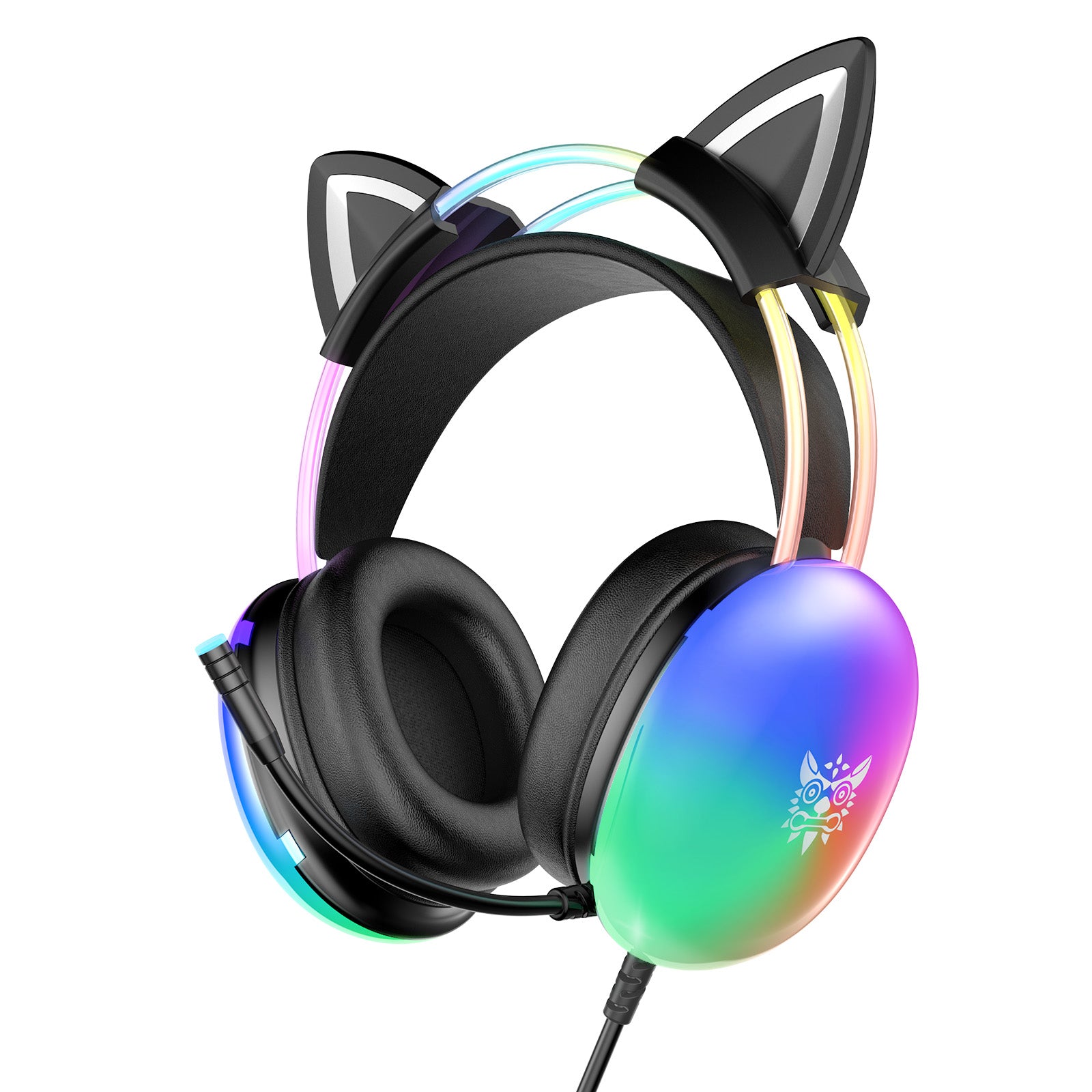ONIKUMA X25 RGB Cat Ear Gaming Headset with Microphone - Wireless Over-Ear Headphones for PC, PS4, PS5, Switch - Cute LED Light Gaming Headphones for Girls, Streaming, Live Broadcasting